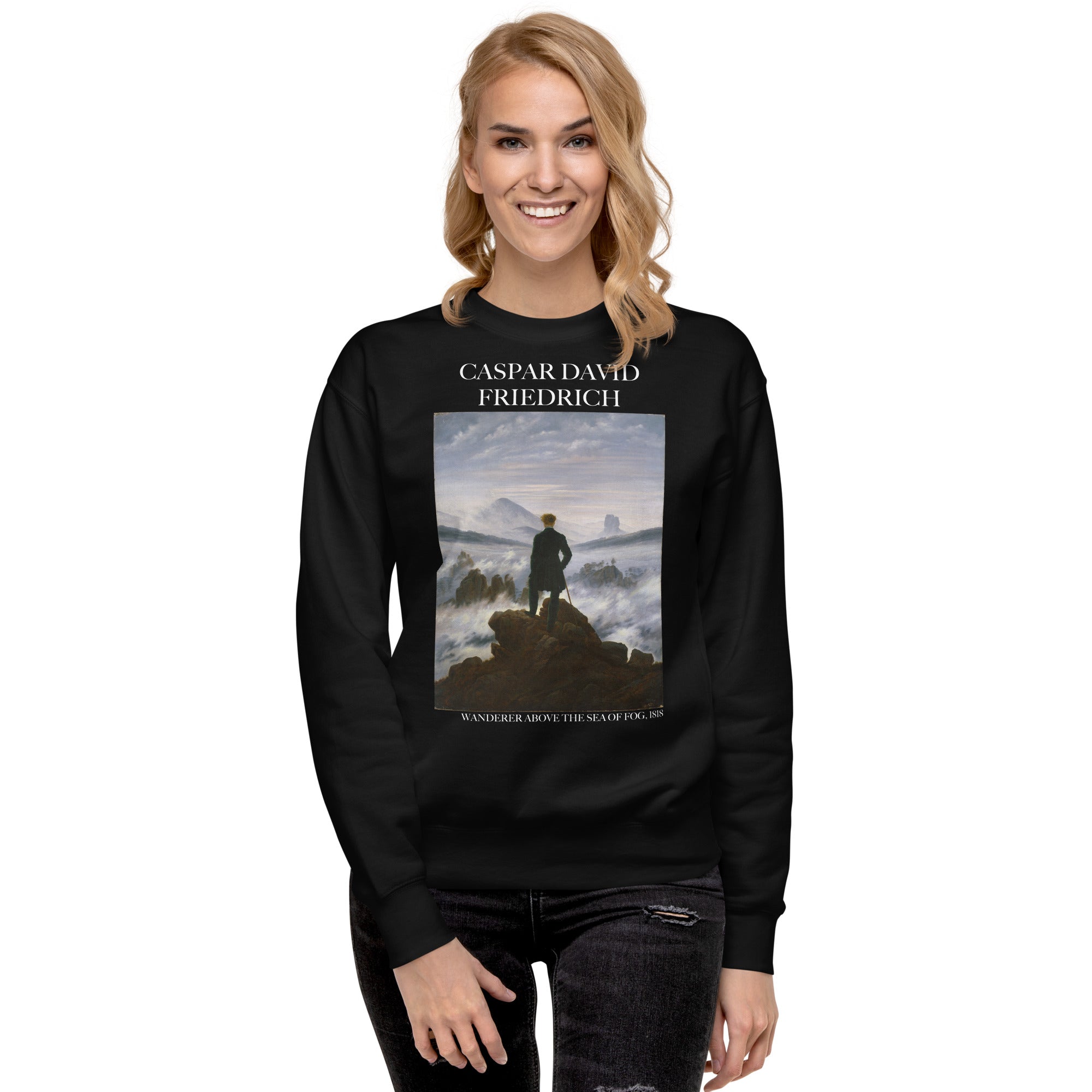 Caspar David Friedrich 'Wanderer Above the Sea of Fog' Famous Painting Sweatshirt | Unisex Premium Sweatshirt