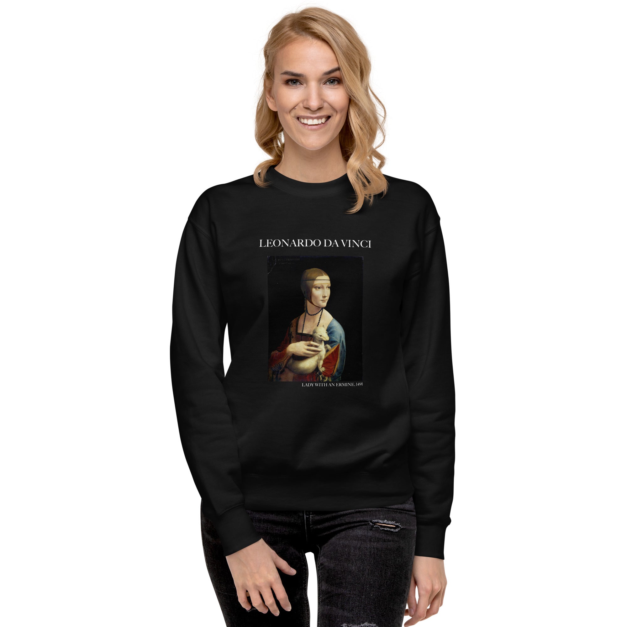 Sweatshirt mit berühmtem Gemälde „Die Dame mit dem Hermelin“ von Leonardo da Vinci, Unisex, Premium-Sweatshirt