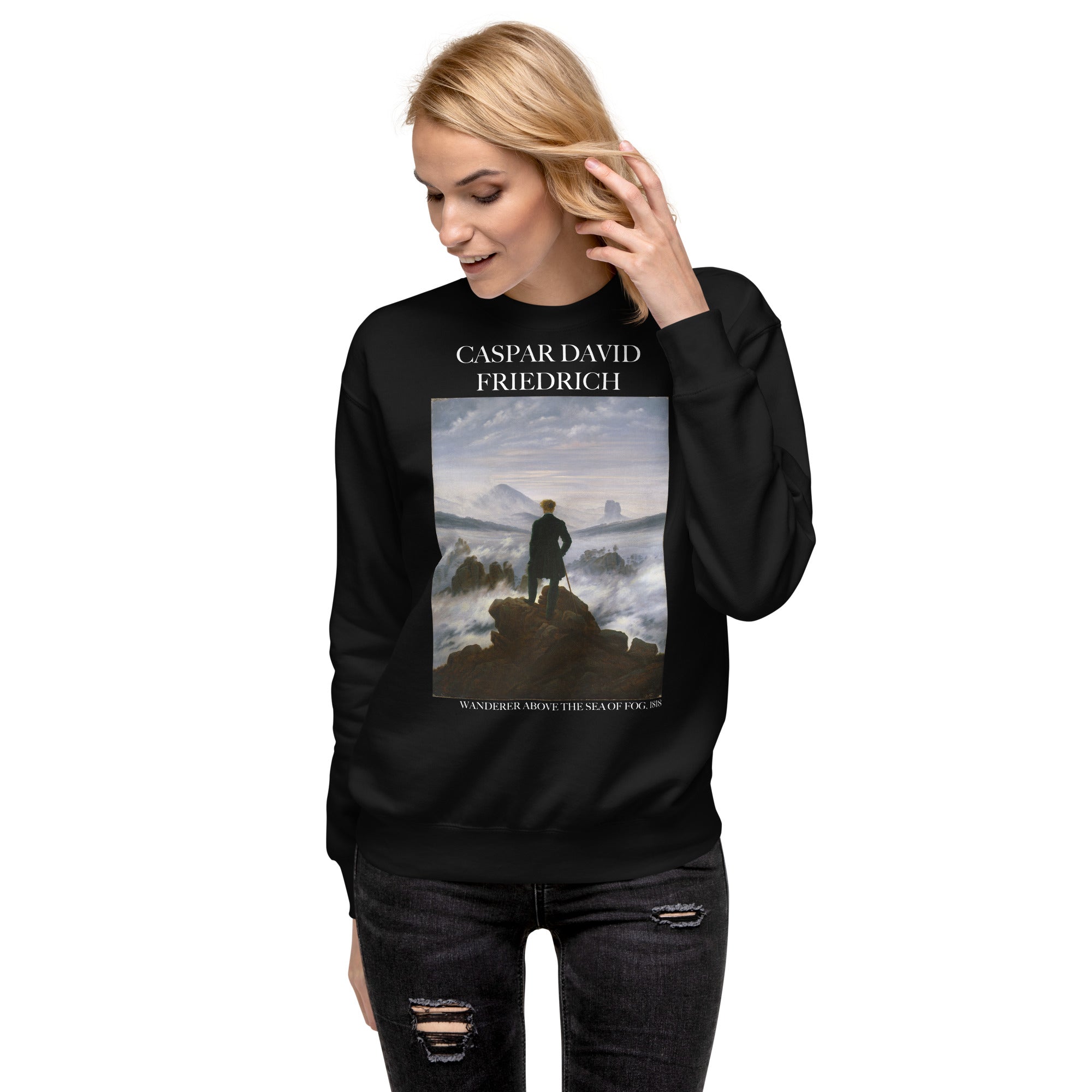 Caspar David Friedrich 'Wanderer Above the Sea of Fog' Famous Painting Sweatshirt | Unisex Premium Sweatshirt