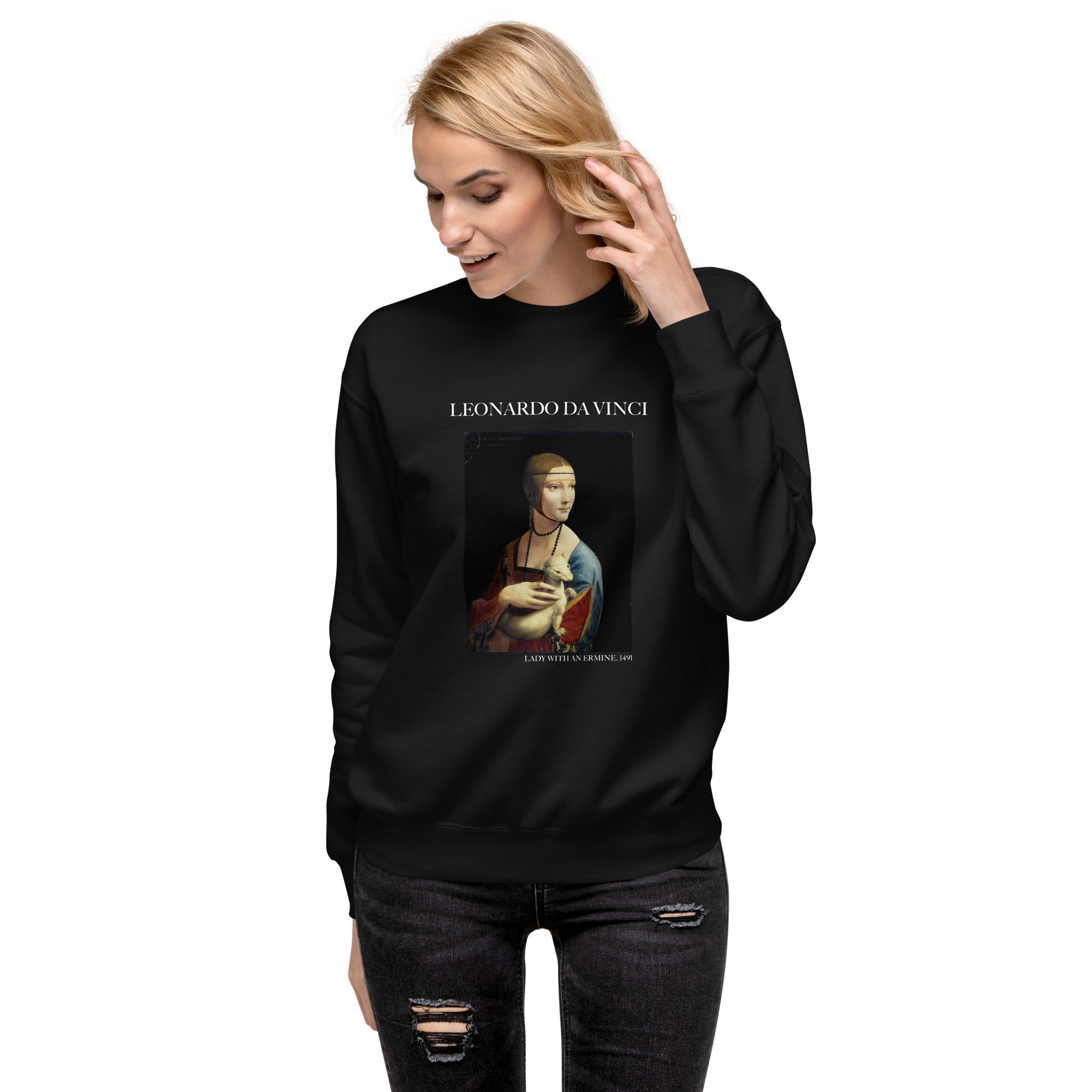 Sweatshirt mit berühmtem Gemälde „Die Dame mit dem Hermelin“ von Leonardo da Vinci, Unisex, Premium-Sweatshirt