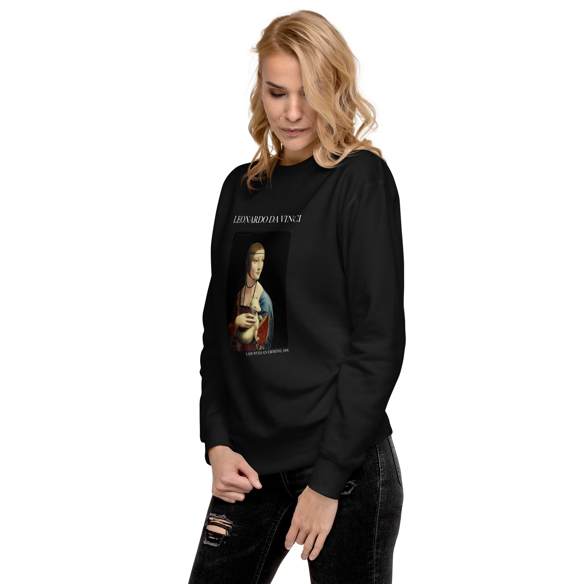 Sweatshirt mit berühmtem Gemälde „Die Dame mit dem Hermelin“ von Leonardo da Vinci, Unisex, Premium-Sweatshirt