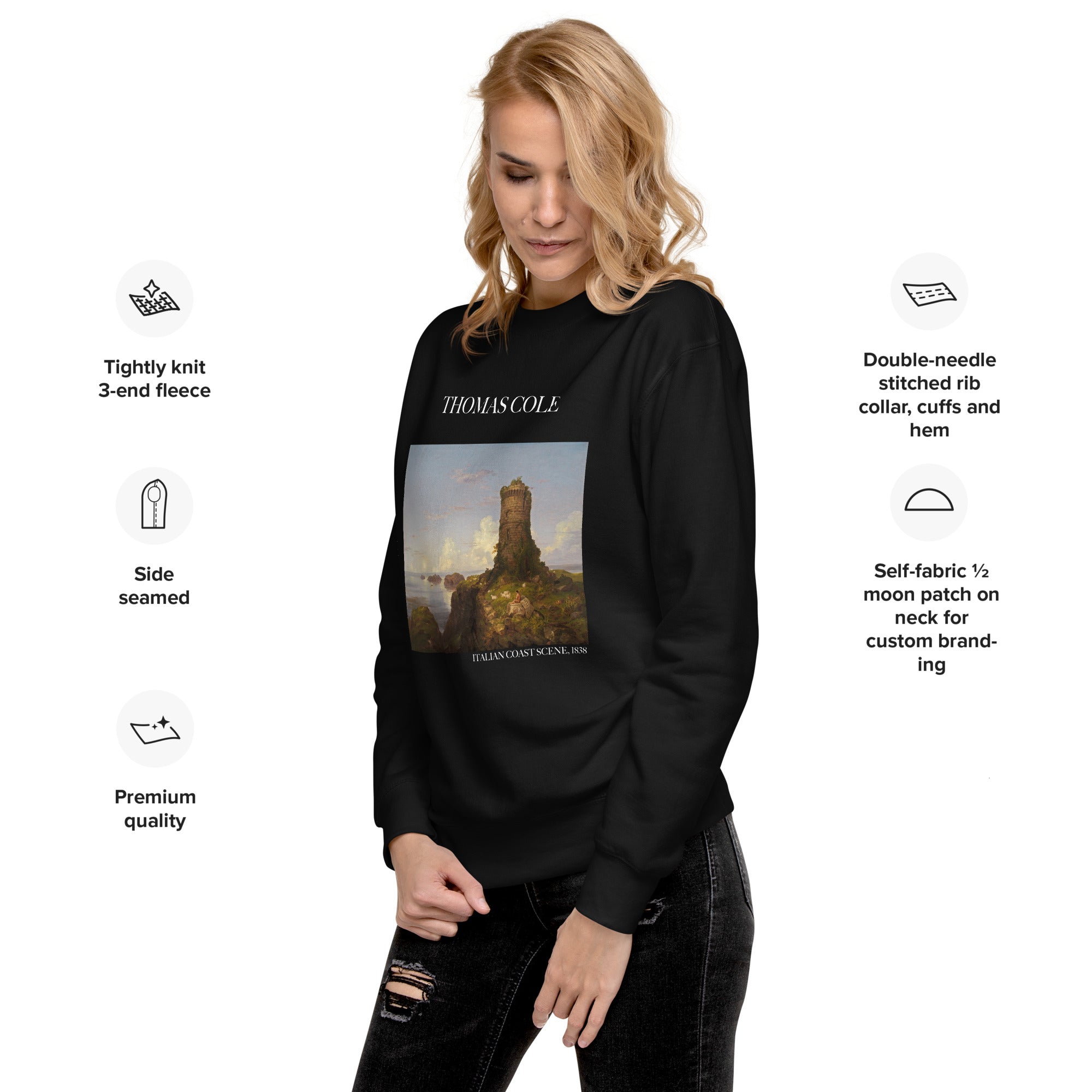 Thomas Cole – Kurzes Sweatshirt „Italienische Küstenszene“ – berühmtes Gemälde – Premium-Kunst-Kurzpullover