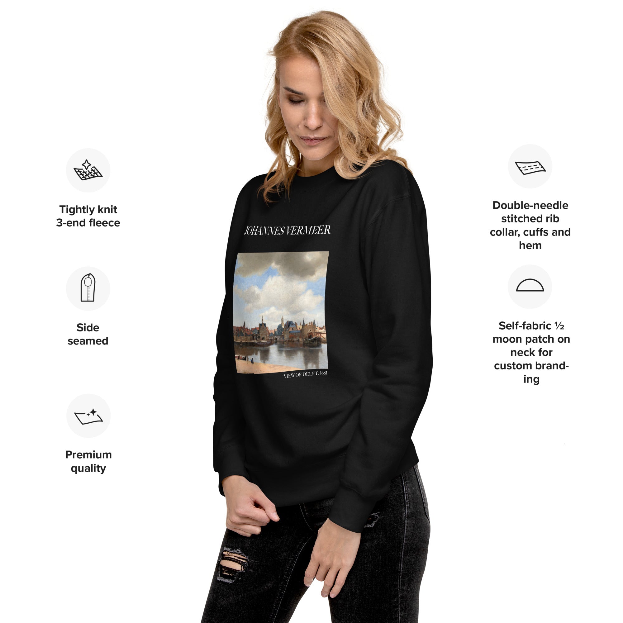 Johannes Vermeer 'Blick auf Delft' Berühmtes Gemälde Sweatshirt | Unisex Premium Sweatshirt