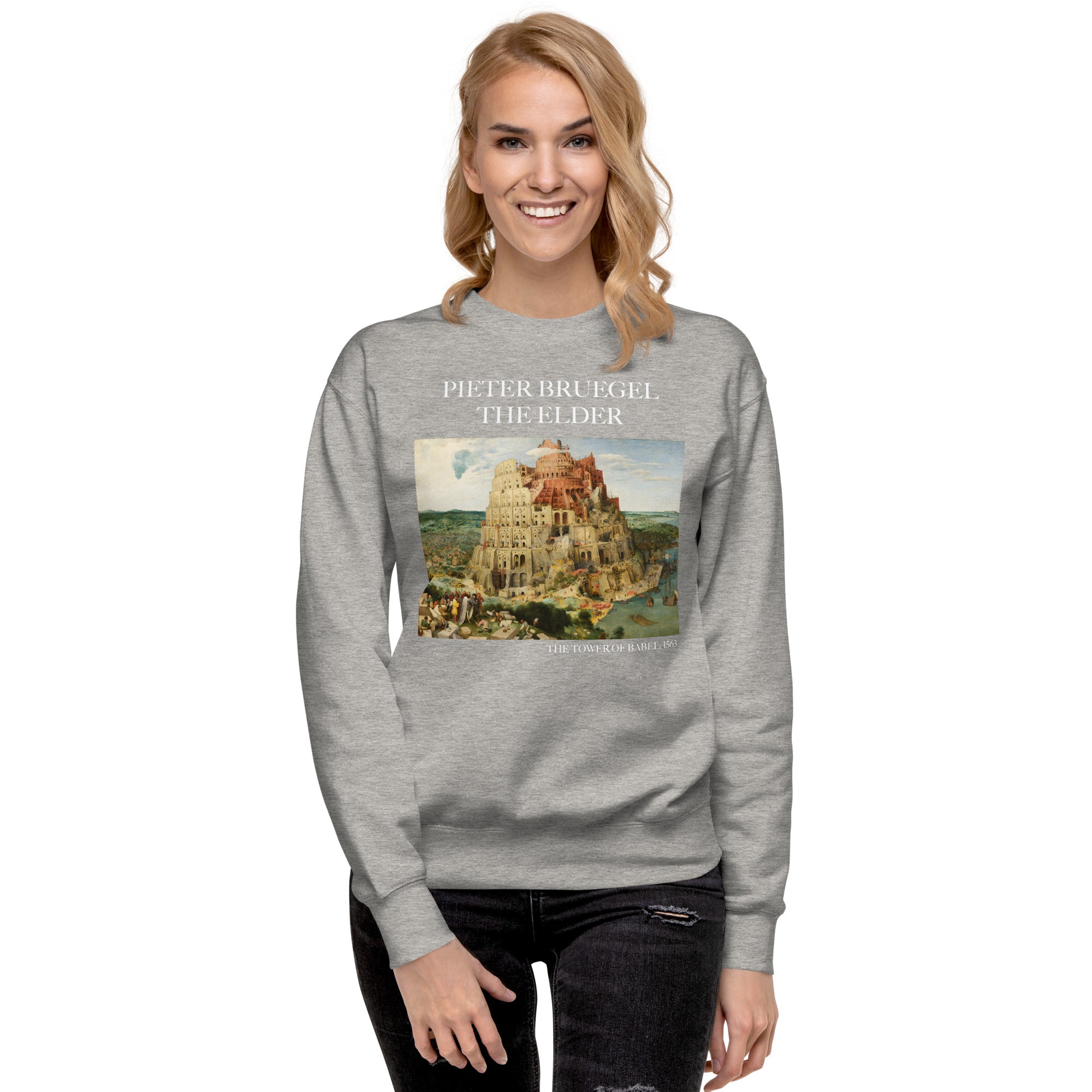 Sweatshirt mit berühmtem Gemälde „Der Turm zu Babel“ von Pieter Bruegel dem Älteren | Premium-Unisex-Sweatshirt