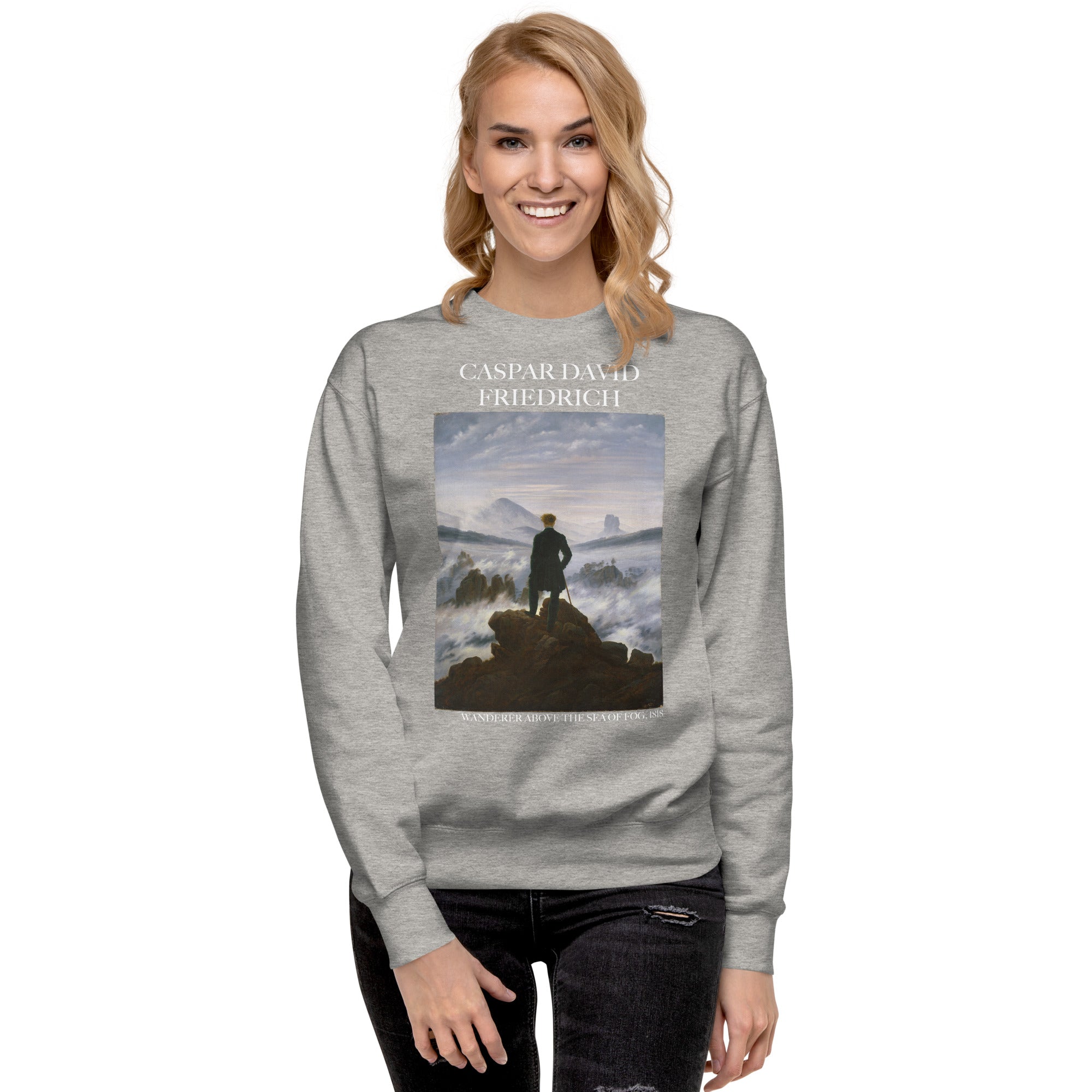 Caspar David Friedrich 'Wanderer Above the Sea of Fog' Famous Painting Sweatshirt | Unisex Premium Sweatshirt