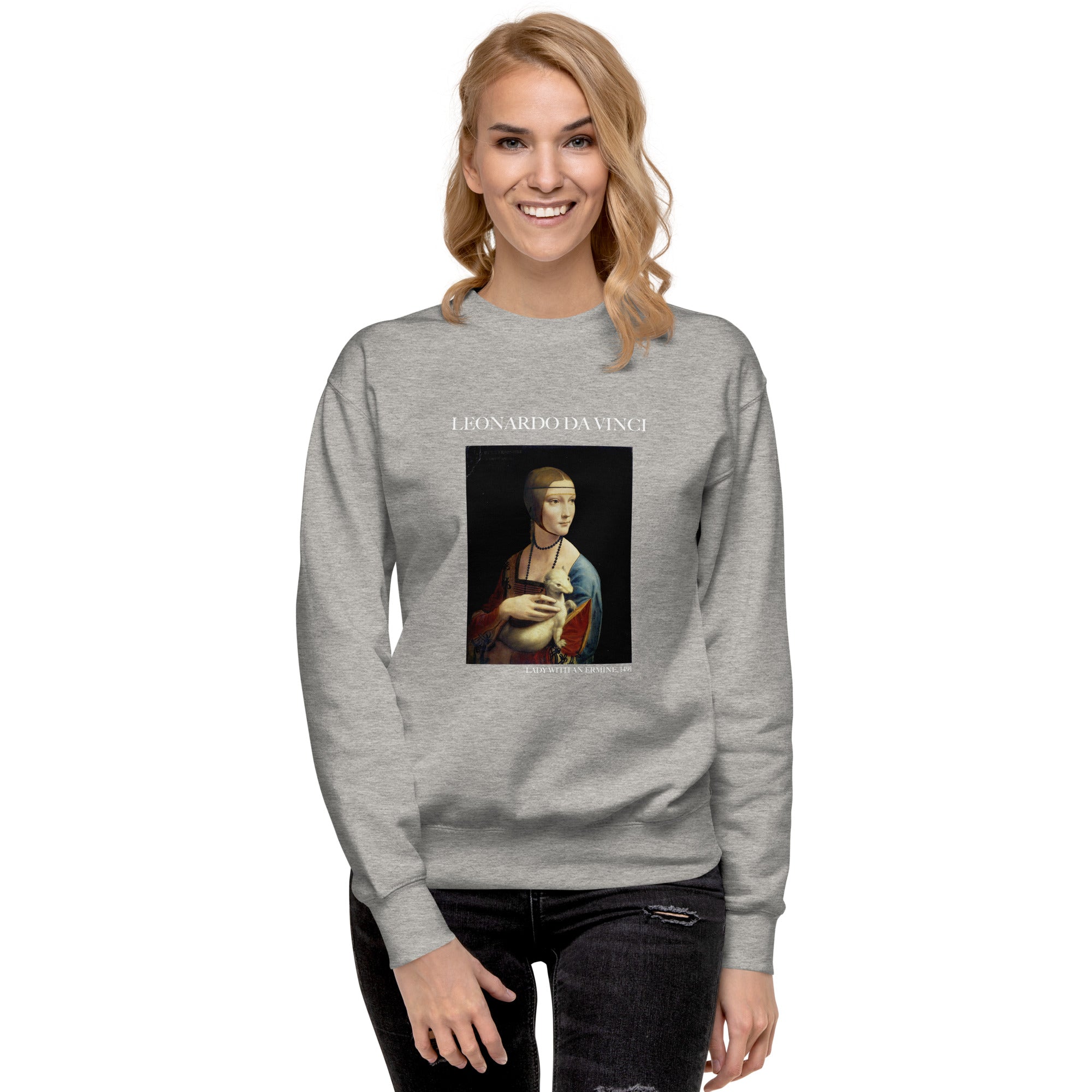 Sweatshirt mit berühmtem Gemälde „Die Dame mit dem Hermelin“ von Leonardo da Vinci, Unisex, Premium-Sweatshirt