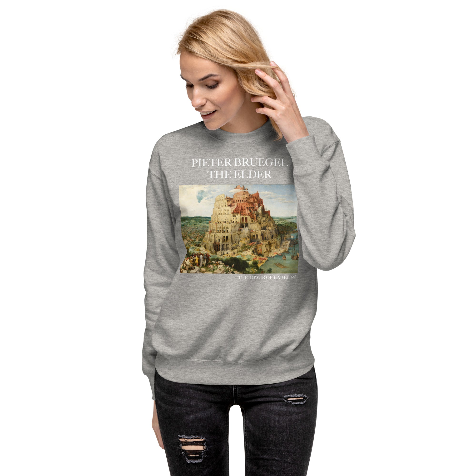 Sweatshirt mit berühmtem Gemälde „Der Turm zu Babel“ von Pieter Bruegel dem Älteren | Premium-Unisex-Sweatshirt