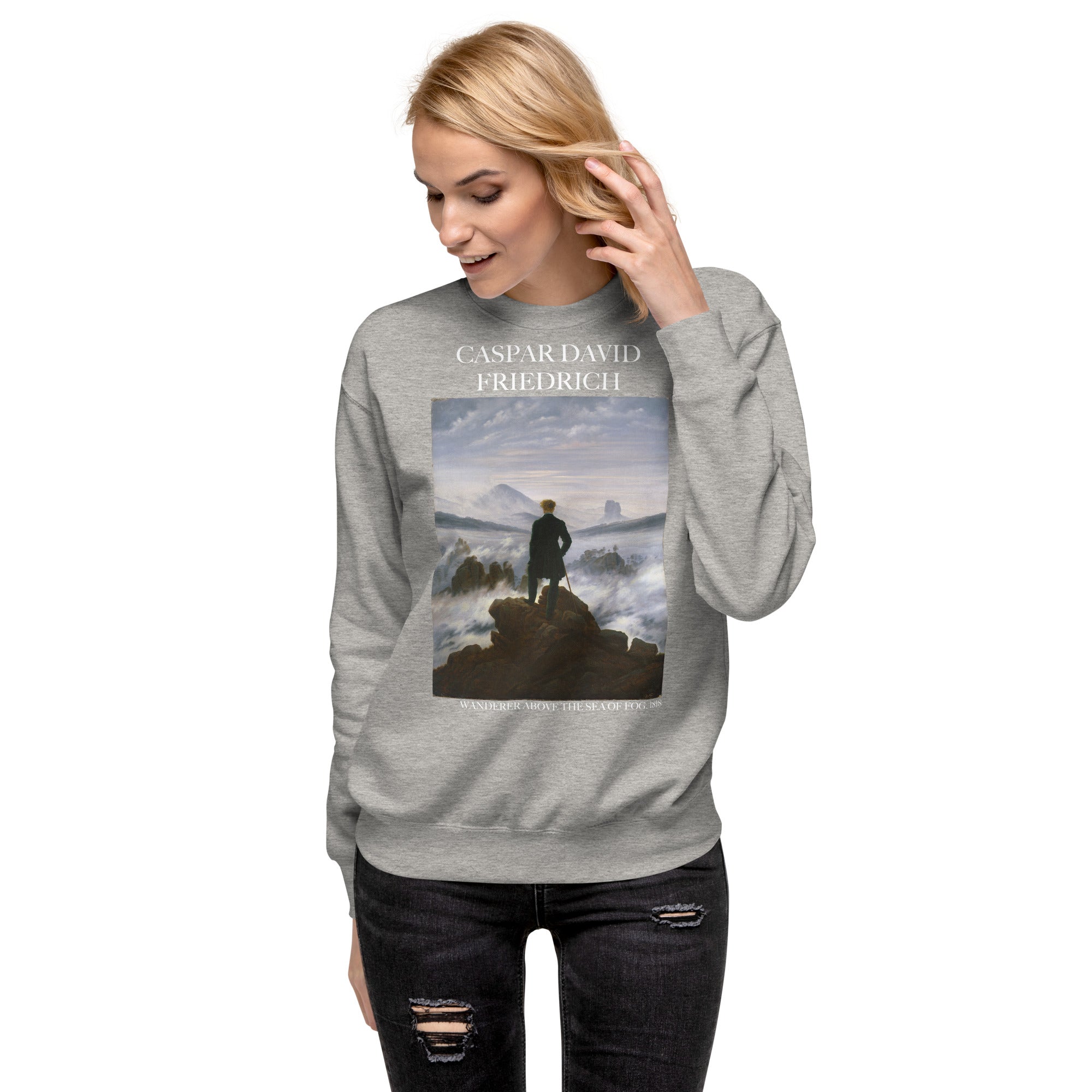 Caspar David Friedrich 'Wanderer Above the Sea of Fog' Famous Painting Sweatshirt | Unisex Premium Sweatshirt