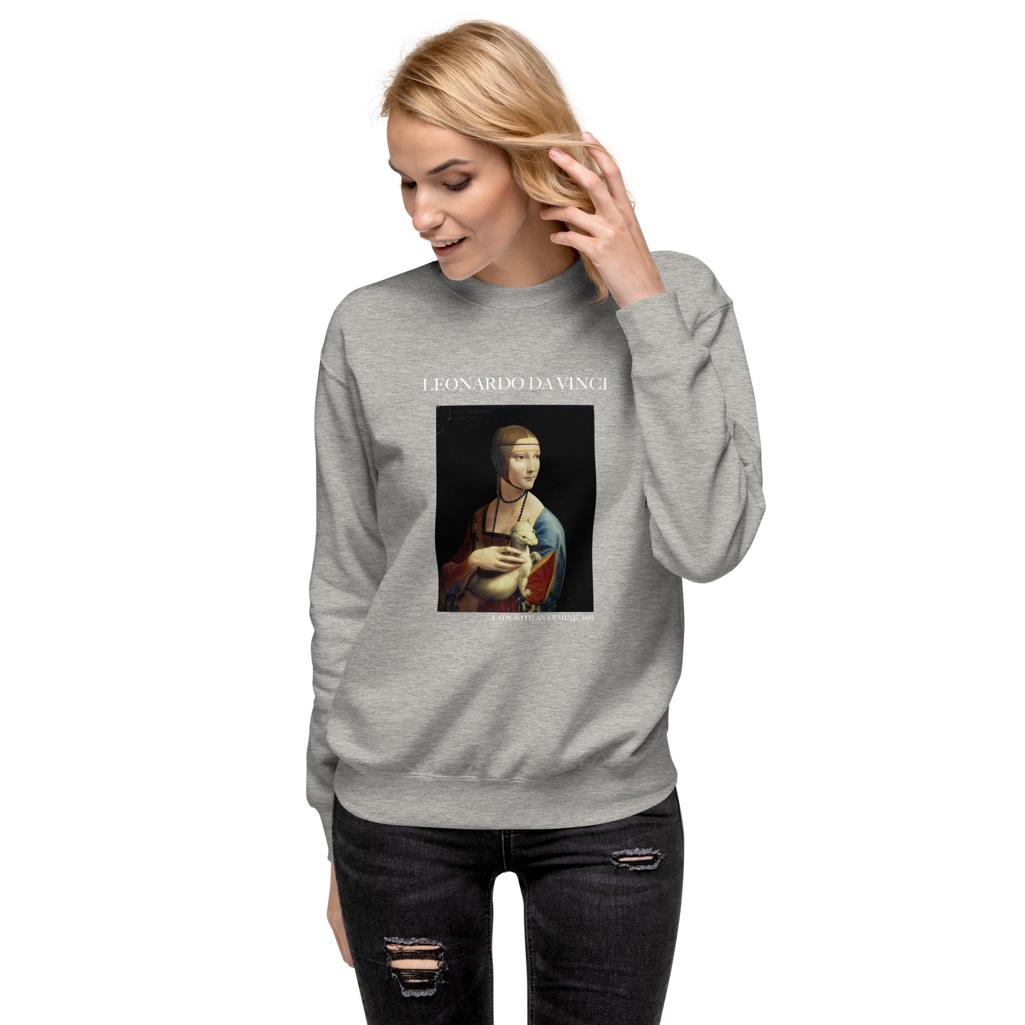 Sweatshirt mit berühmtem Gemälde „Die Dame mit dem Hermelin“ von Leonardo da Vinci, Unisex, Premium-Sweatshirt