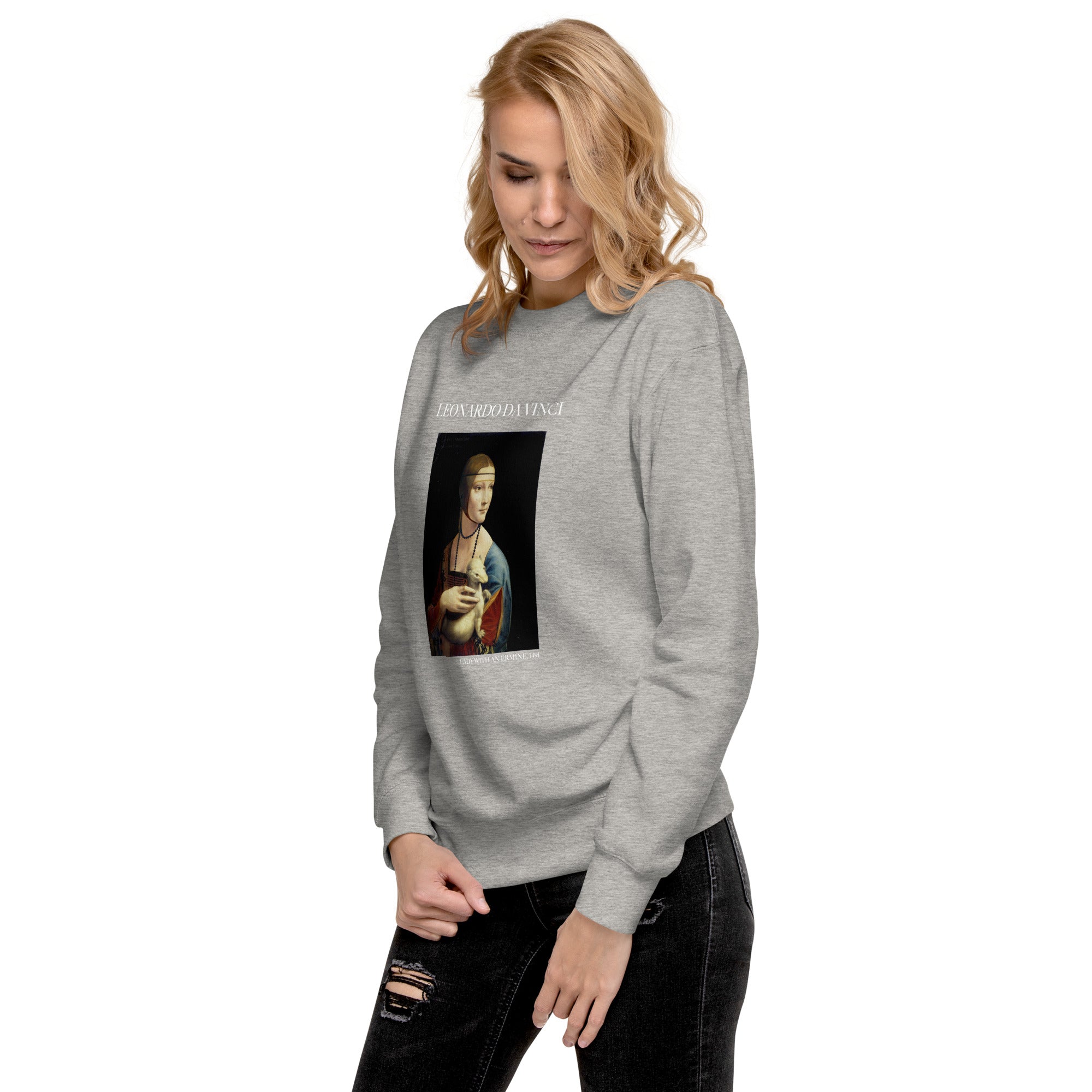 Sweatshirt mit berühmtem Gemälde „Die Dame mit dem Hermelin“ von Leonardo da Vinci, Unisex, Premium-Sweatshirt