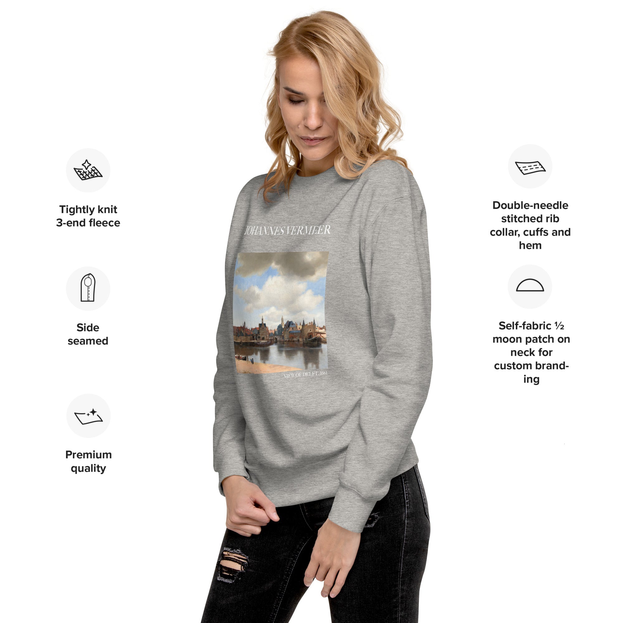 Johannes Vermeer 'Blick auf Delft' Berühmtes Gemälde Sweatshirt | Unisex Premium Sweatshirt