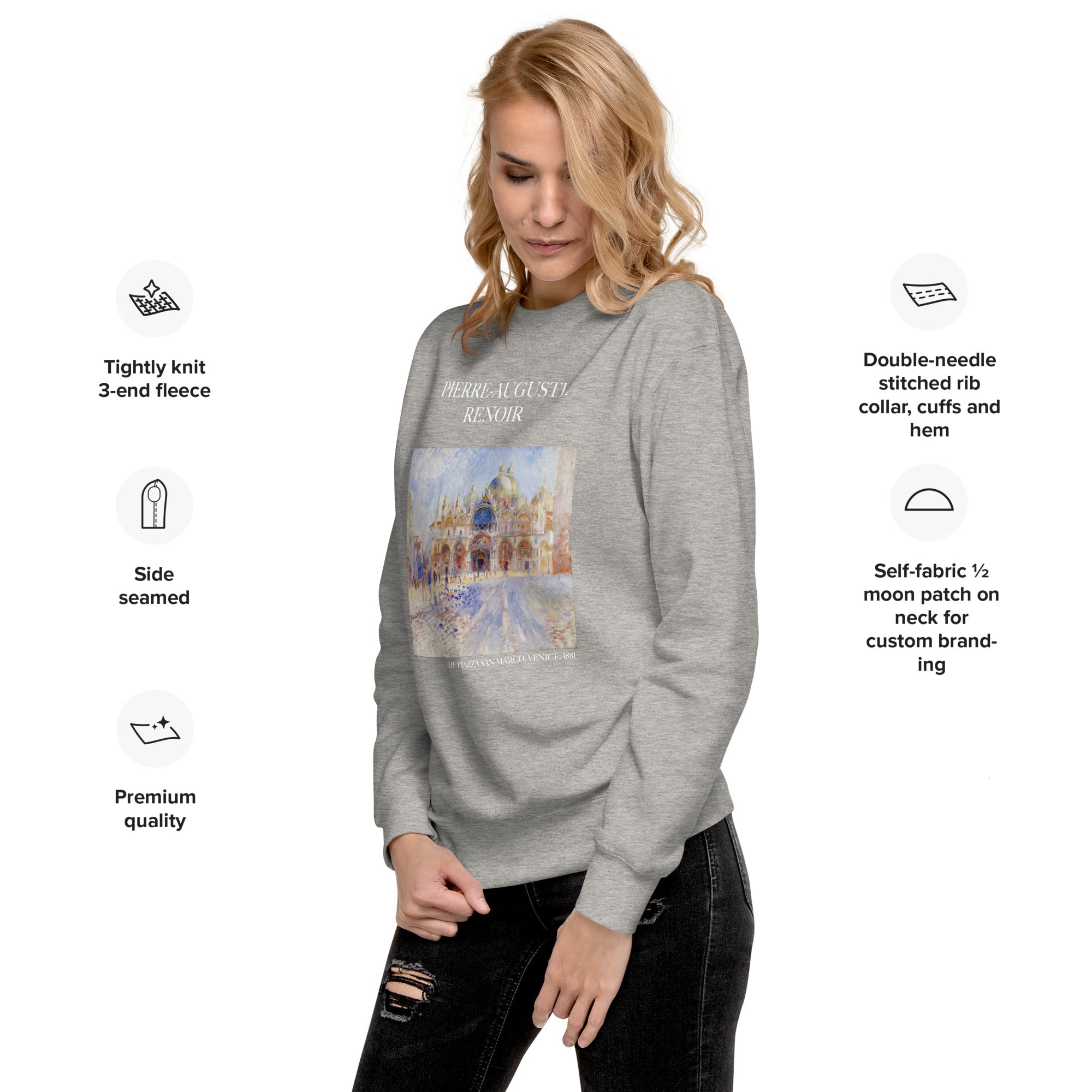 Pierre-Auguste Renoir 'The Piazza San Marco, Venice' Famous Painting Sweatshirt | Unisex Premium Sweatshirt