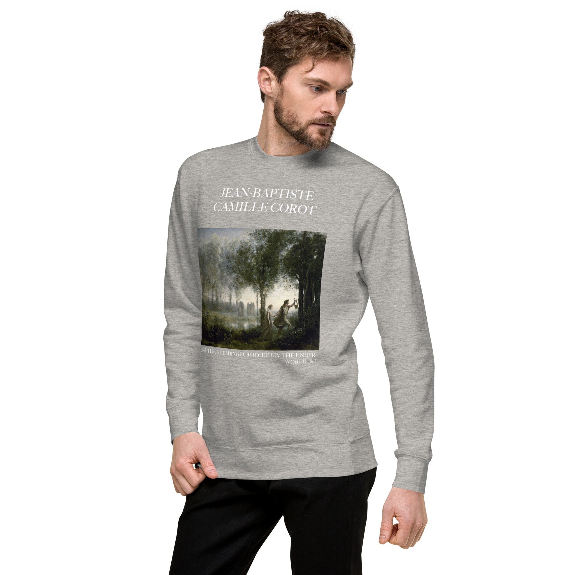 Jean-Baptiste Camille Corot 'Orpheus Leading Eurydice from the Underworld' Famous Painting Sweatshirt | Unisex Premium Sweatshirt