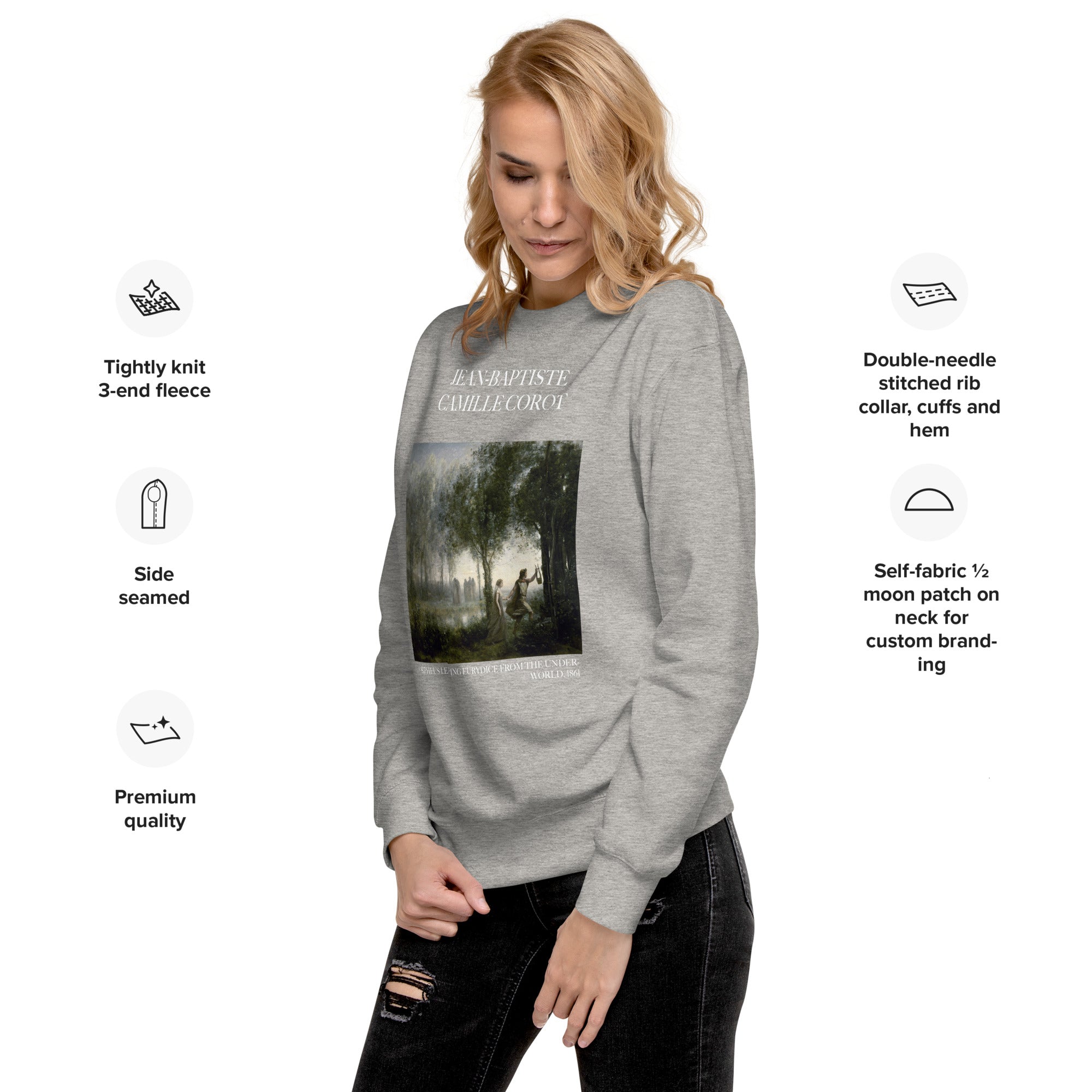 Jean-Baptiste Camille Corot 'Orpheus Leading Eurydice from the Underworld' Famous Painting Sweatshirt | Unisex Premium Sweatshirt