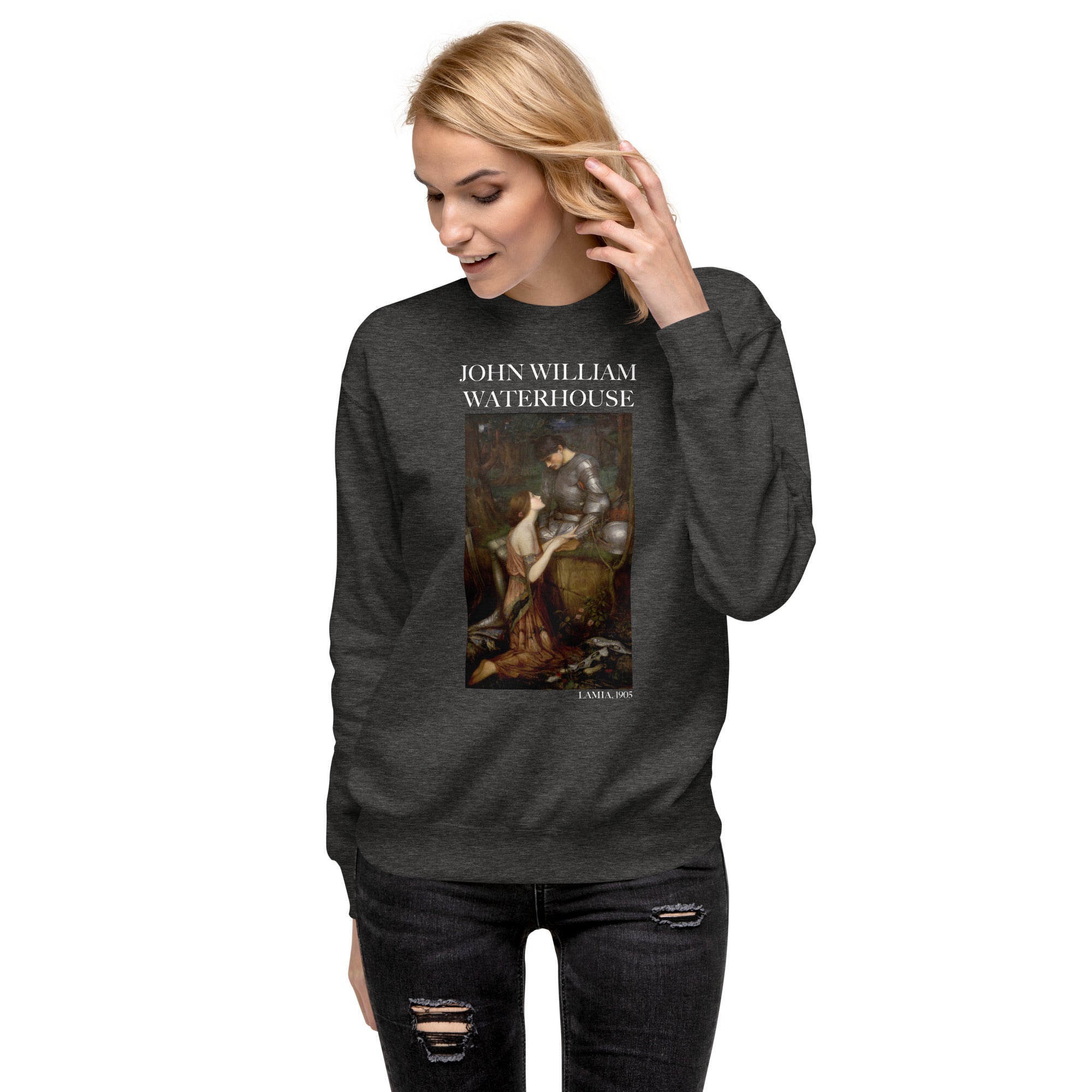 Sweatshirt mit berühmtem Gemälde „Lamia“ von John William Waterhouse, Premium-Unisex-Sweatshirt