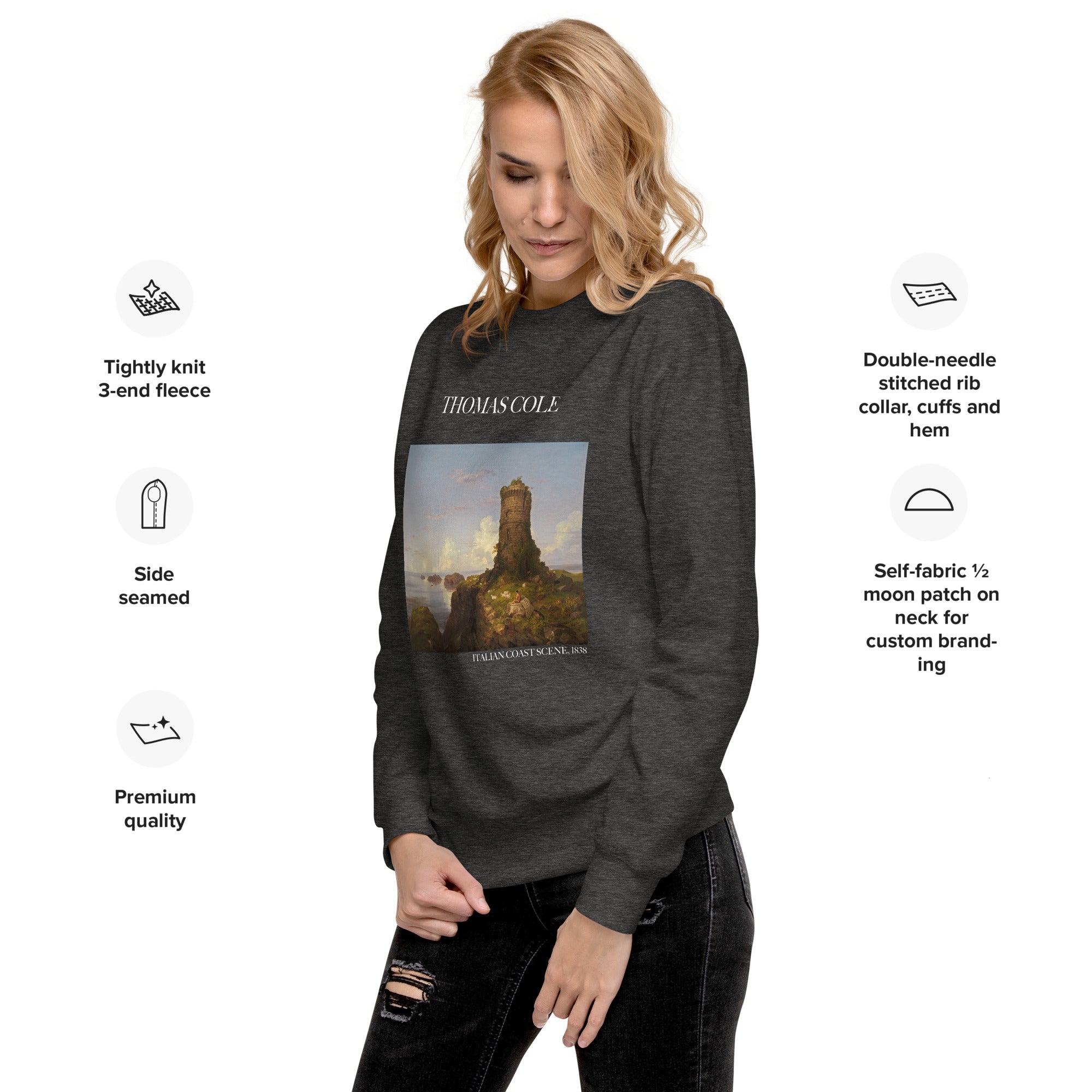 Thomas Cole – Kurzes Sweatshirt „Italienische Küstenszene“ – berühmtes Gemälde – Premium-Kunst-Kurzpullover