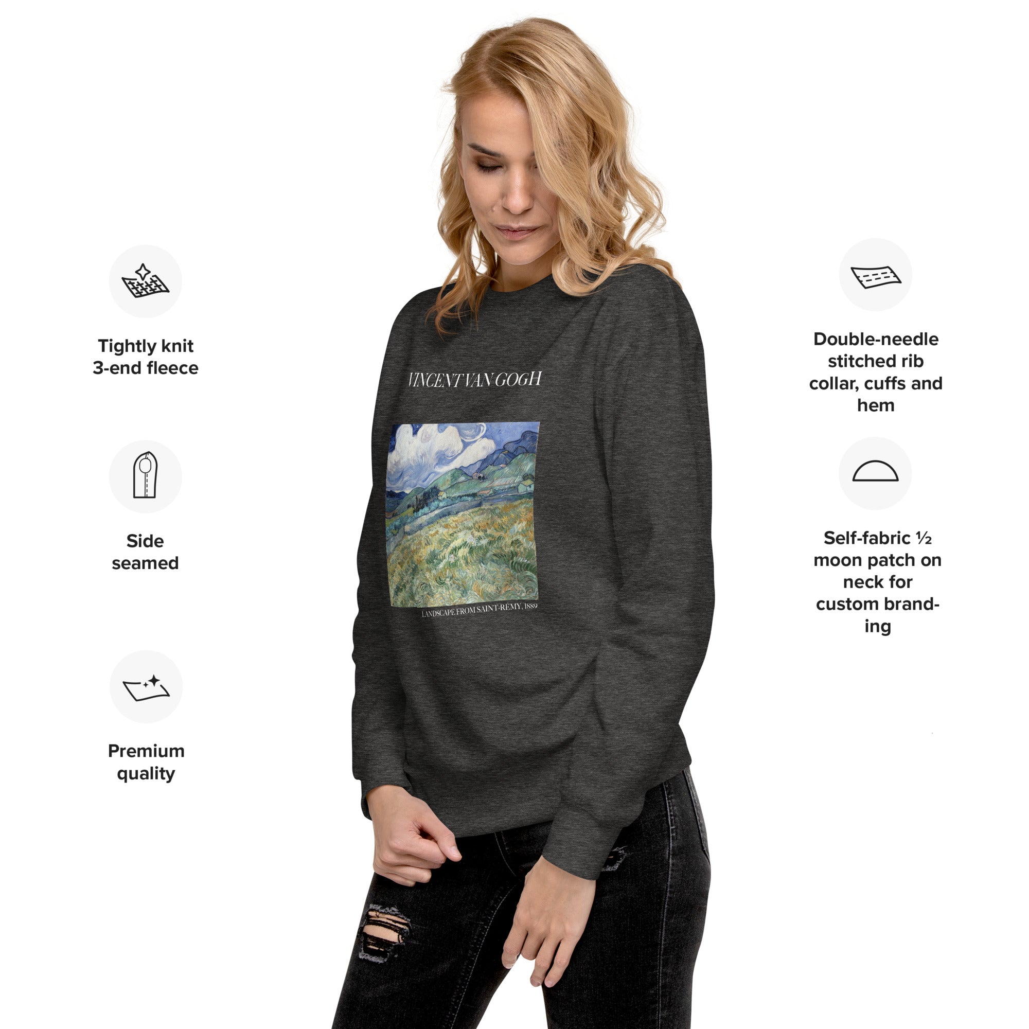 Sweatshirt mit berühmtem Gemälde „Landschaft von Saint-Rémy“ von Vincent van Gogh | Premium-Sweatshirt für Unisex