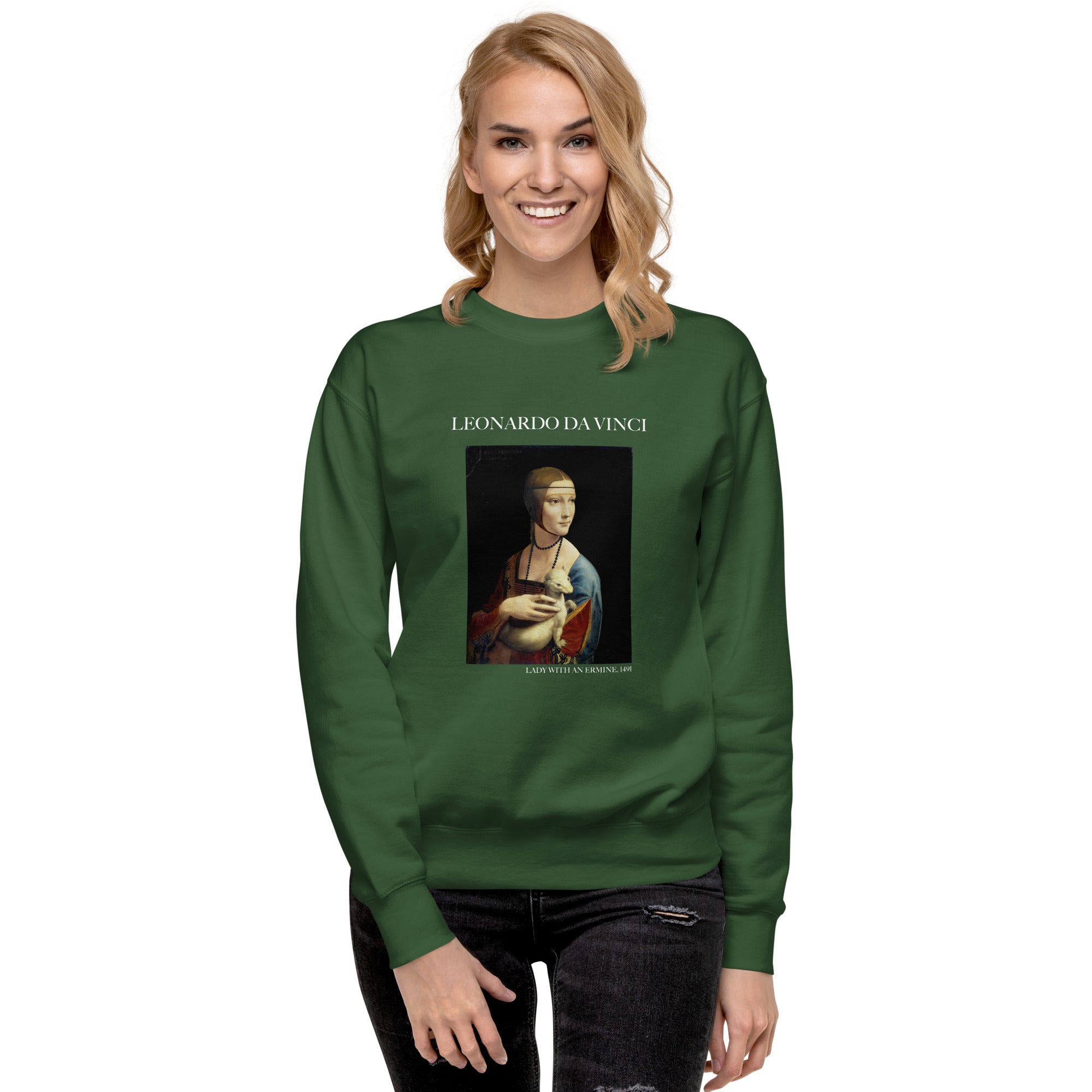 Sweatshirt mit berühmtem Gemälde „Die Dame mit dem Hermelin“ von Leonardo da Vinci, Unisex, Premium-Sweatshirt