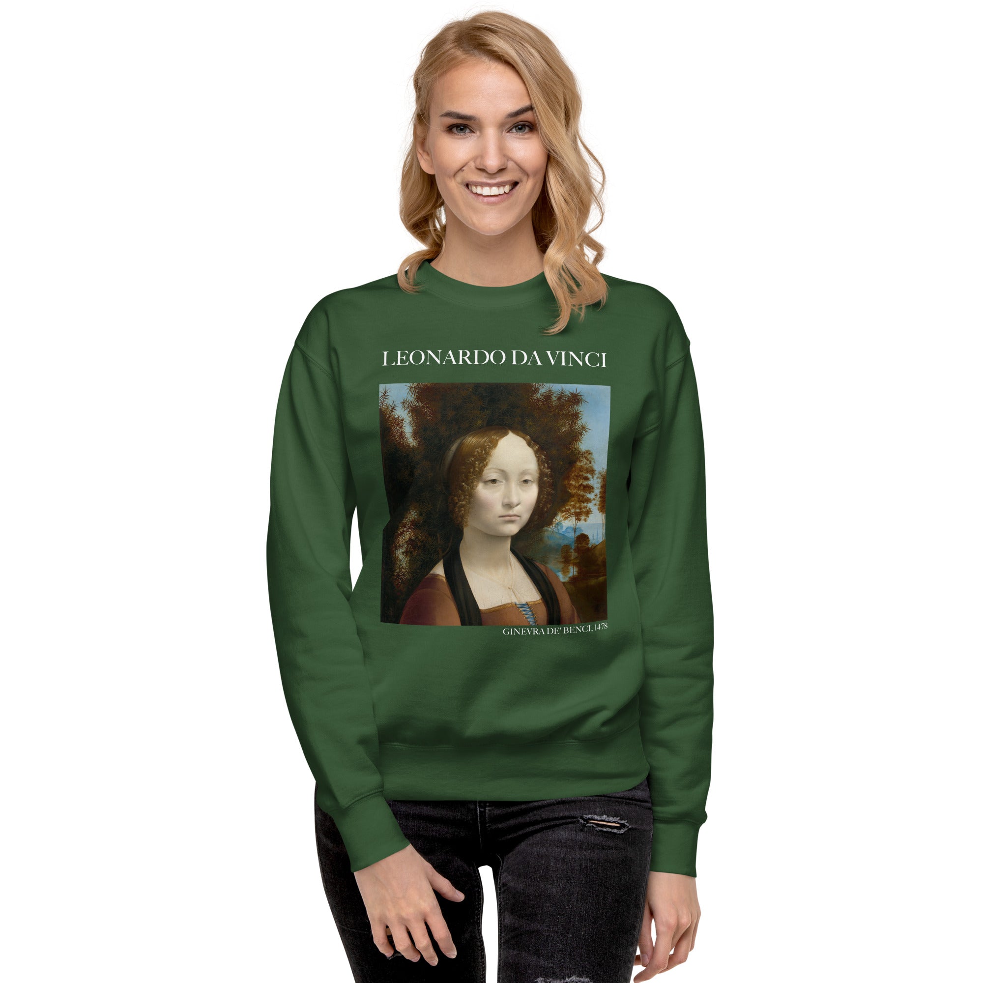 Sweatshirt mit berühmtem Gemälde „Ginevra de‘ Benci“ von Leonardo da Vinci, Premium-Unisex-Sweatshirt