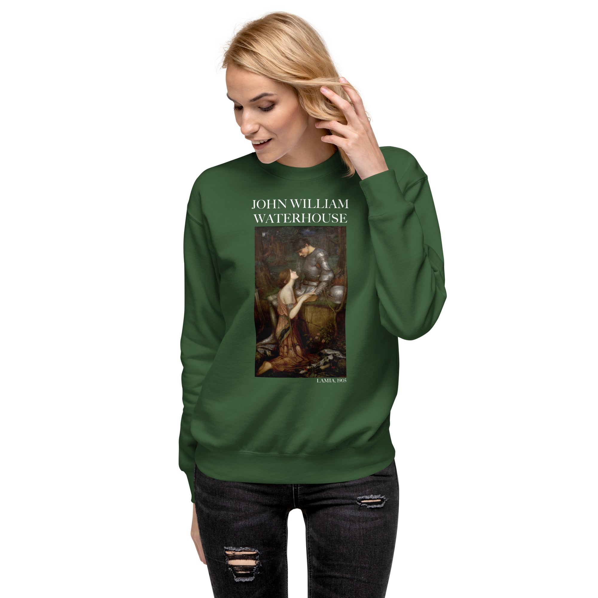 Sweatshirt mit berühmtem Gemälde „Lamia“ von John William Waterhouse, Premium-Unisex-Sweatshirt