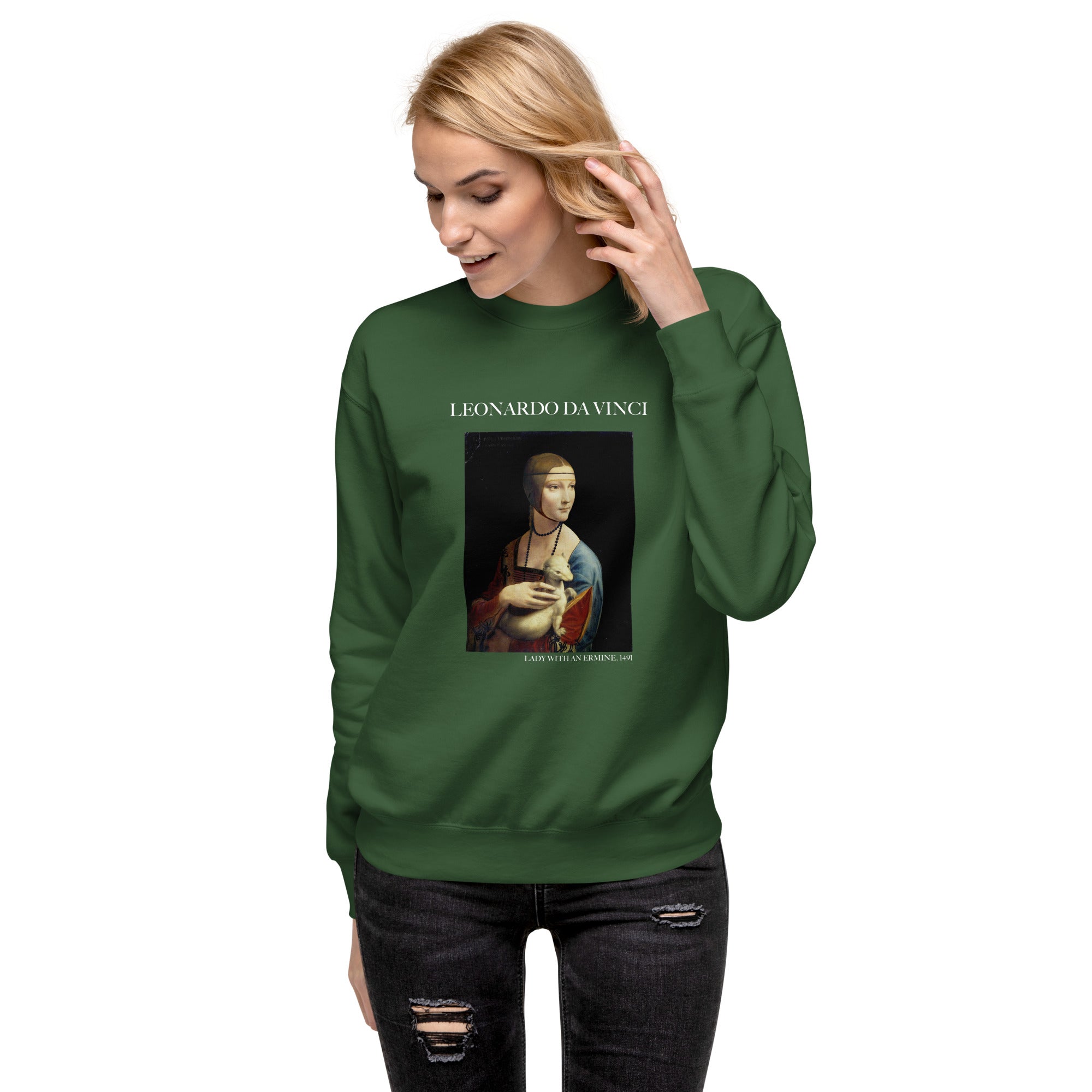 Sweatshirt mit berühmtem Gemälde „Die Dame mit dem Hermelin“ von Leonardo da Vinci, Unisex, Premium-Sweatshirt