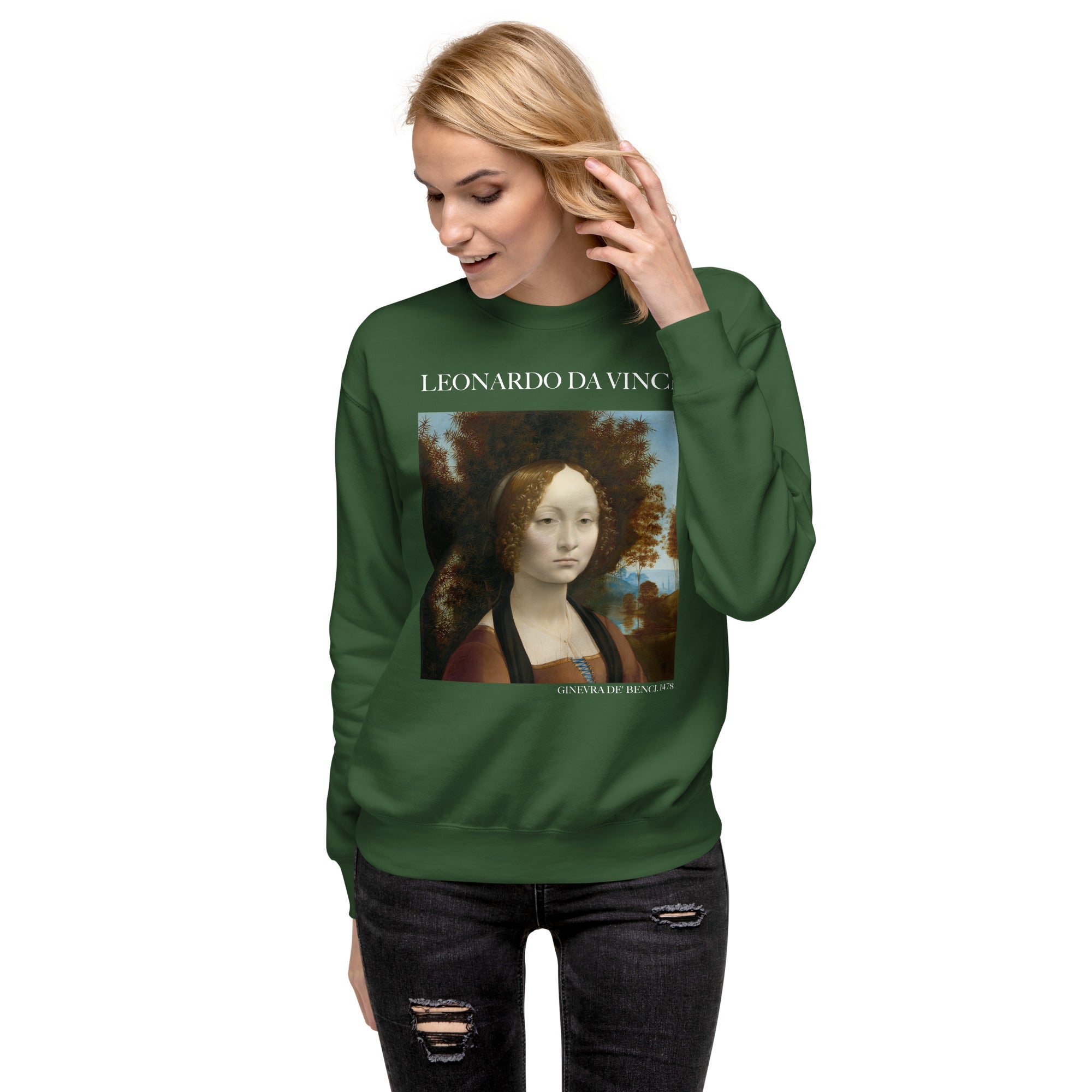 Sweatshirt mit berühmtem Gemälde „Ginevra de‘ Benci“ von Leonardo da Vinci, Premium-Unisex-Sweatshirt