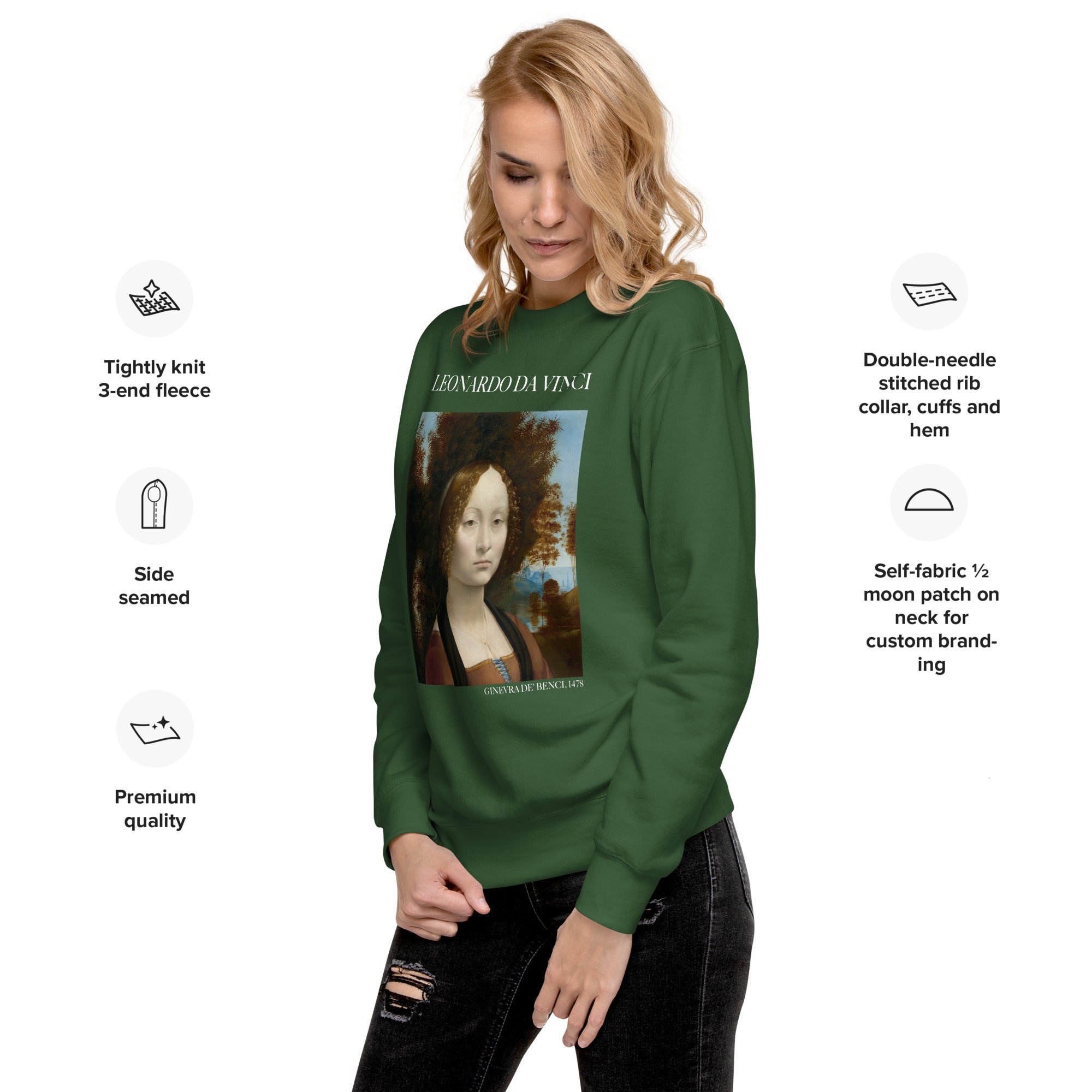 Sweatshirt mit berühmtem Gemälde „Ginevra de‘ Benci“ von Leonardo da Vinci, Premium-Unisex-Sweatshirt