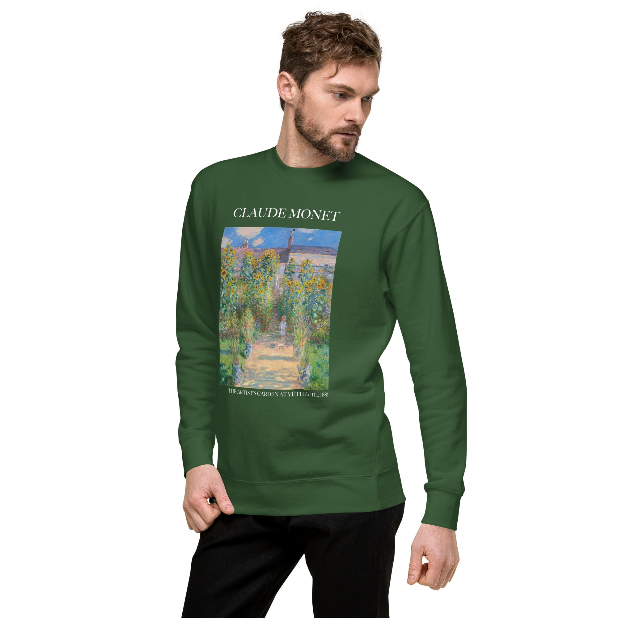 Claude Monet 'The Artist's Garden at Vétheuil' Famous Painting Sweatshirt | Unisex Premium Sweatshirt