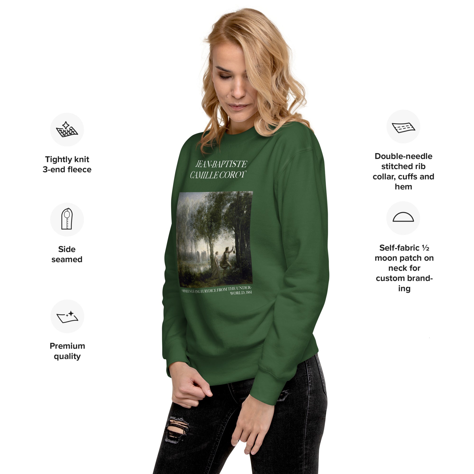 Jean-Baptiste Camille Corot 'Orpheus Leading Eurydice from the Underworld' Famous Painting Sweatshirt | Unisex Premium Sweatshirt