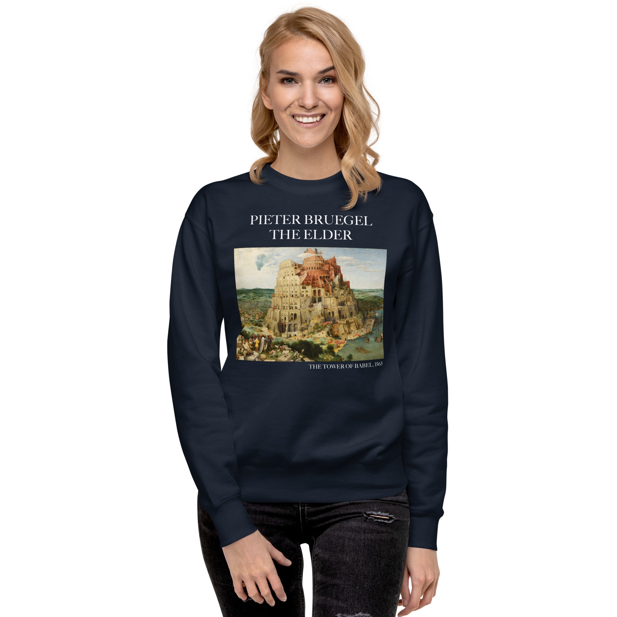 Sweatshirt mit berühmtem Gemälde „Der Turm zu Babel“ von Pieter Bruegel dem Älteren | Premium-Unisex-Sweatshirt