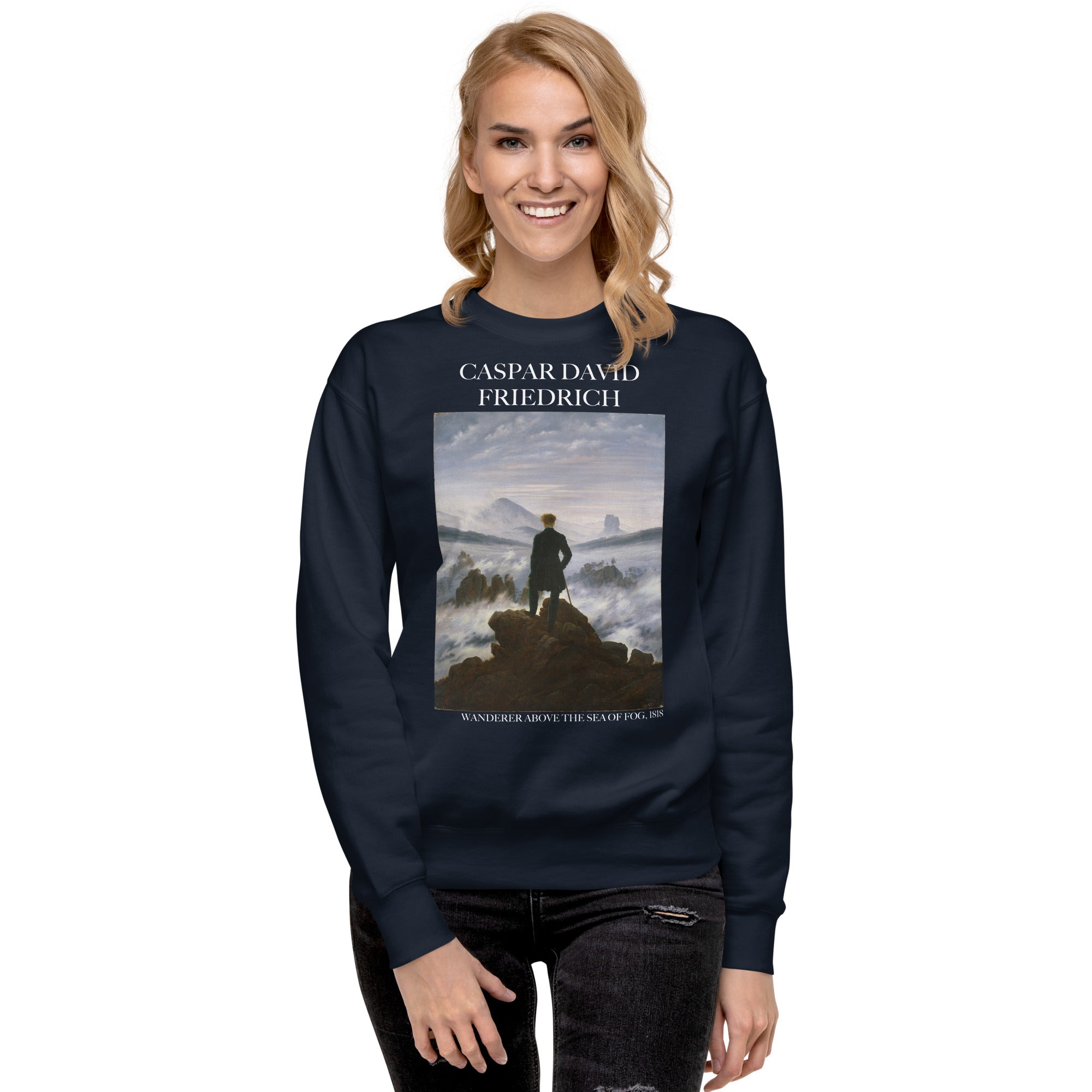 Caspar David Friedrich 'Wanderer Above the Sea of Fog' Famous Painting Sweatshirt | Unisex Premium Sweatshirt