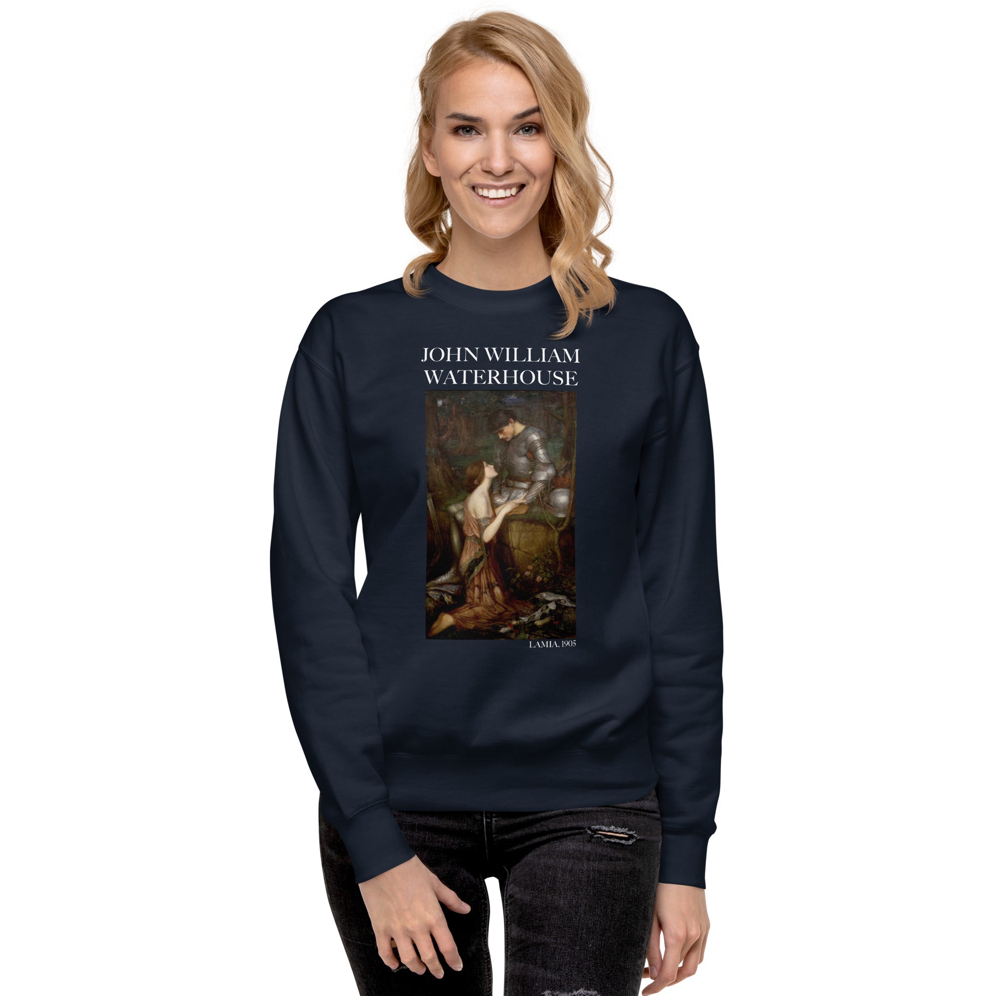 Sweatshirt mit berühmtem Gemälde „Lamia“ von John William Waterhouse, Premium-Unisex-Sweatshirt