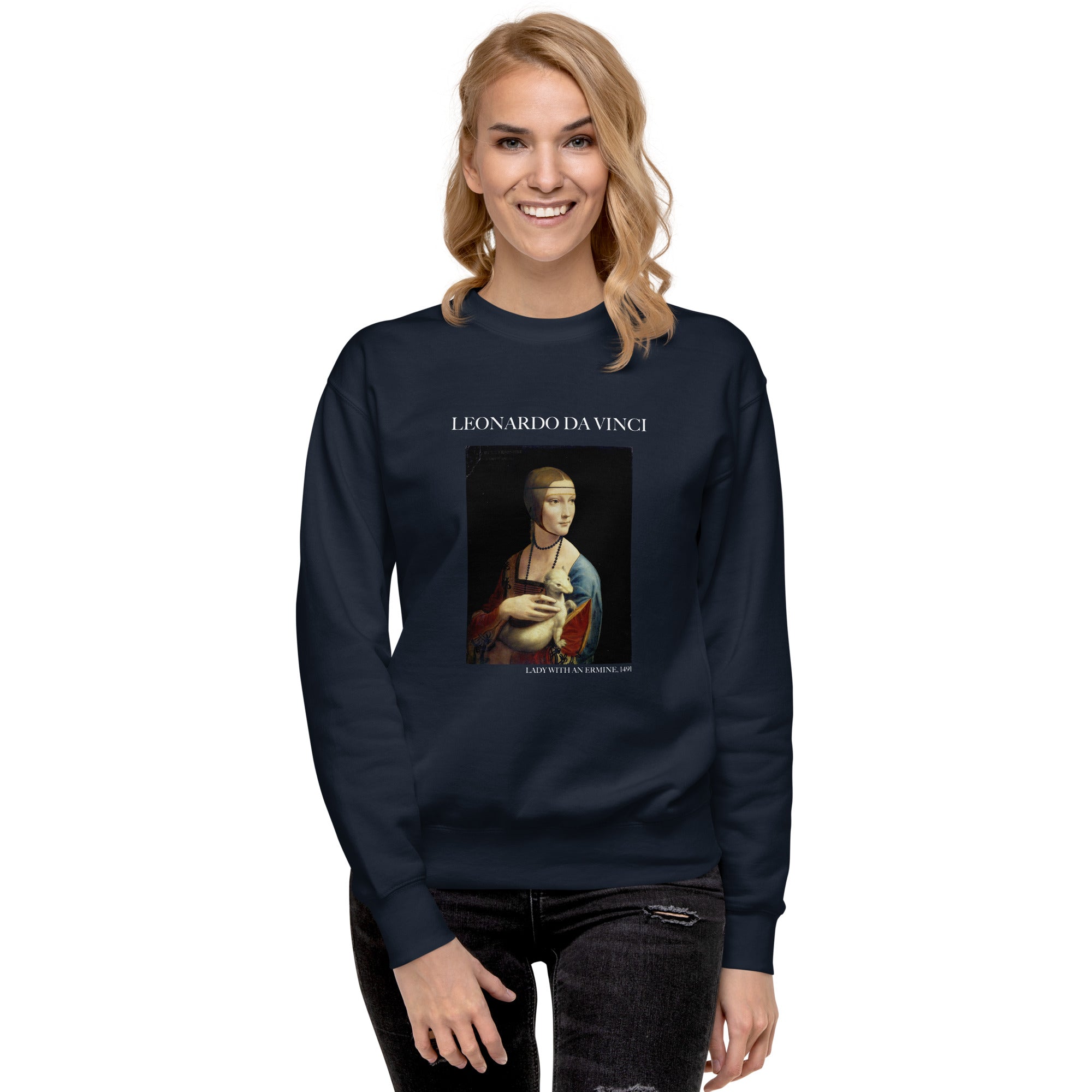 Sweatshirt mit berühmtem Gemälde „Die Dame mit dem Hermelin“ von Leonardo da Vinci, Unisex, Premium-Sweatshirt