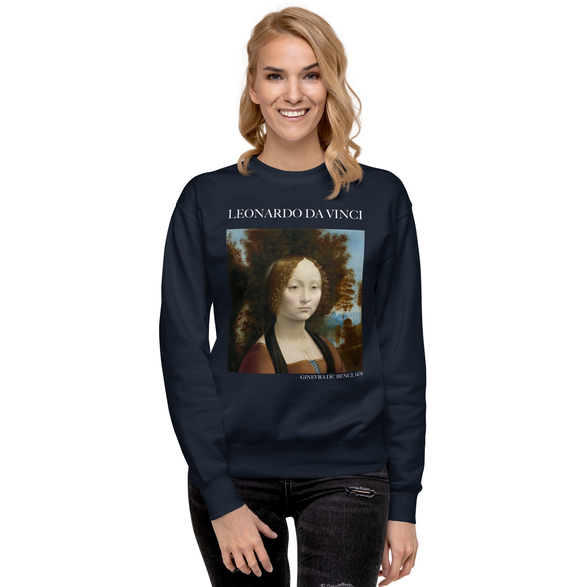 Sweatshirt mit berühmtem Gemälde „Ginevra de‘ Benci“ von Leonardo da Vinci, Premium-Unisex-Sweatshirt