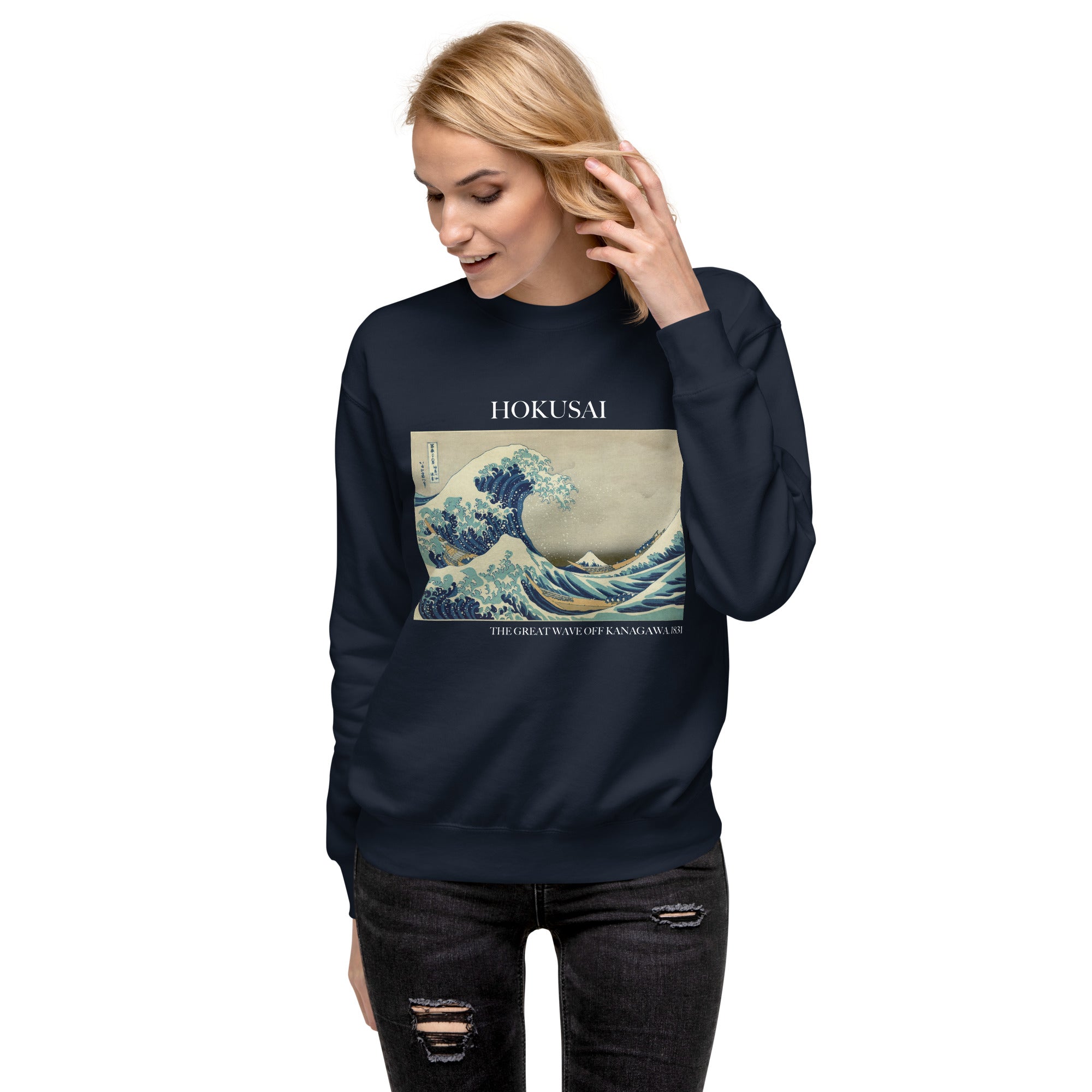 Sweatshirt mit berühmtem Gemälde „Die große Welle vor Kanagawa“ von Hokusai | Premium-Sweatshirt für Unisex