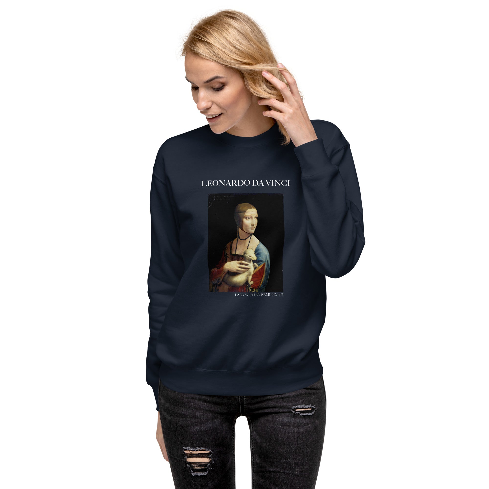 Sweatshirt mit berühmtem Gemälde „Die Dame mit dem Hermelin“ von Leonardo da Vinci, Unisex, Premium-Sweatshirt