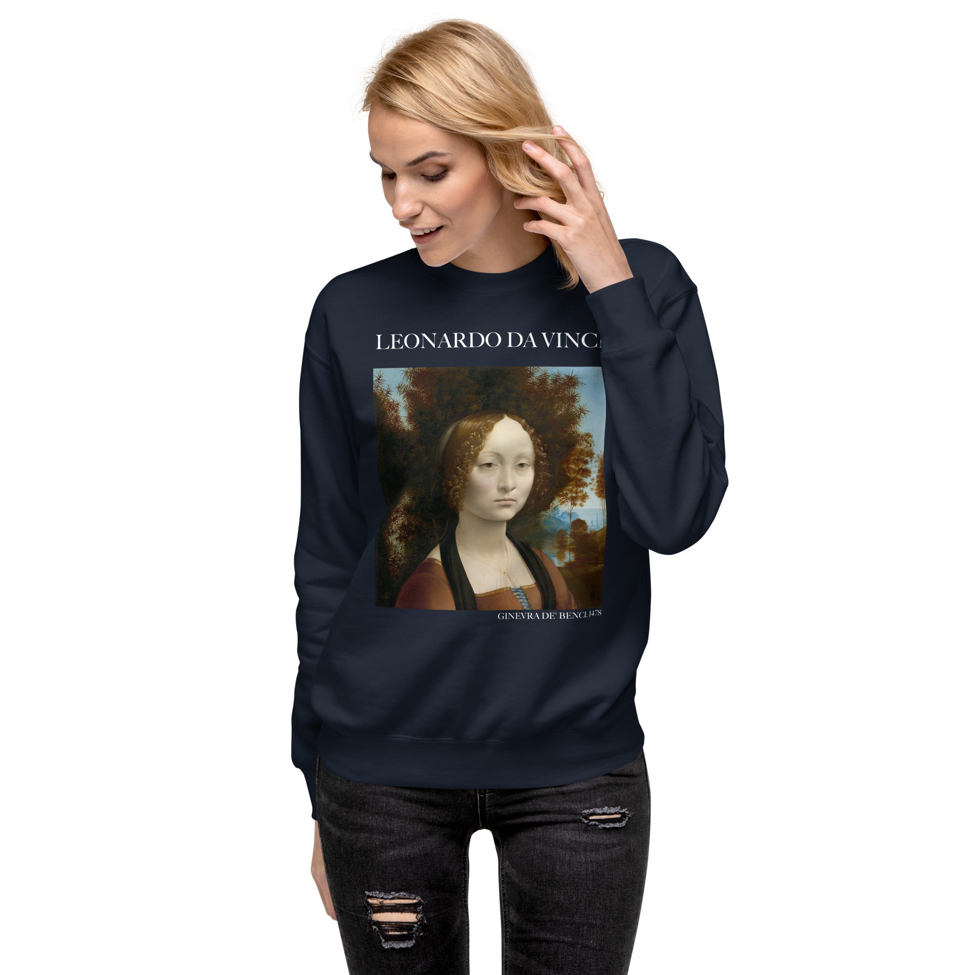 Sweatshirt mit berühmtem Gemälde „Ginevra de‘ Benci“ von Leonardo da Vinci, Premium-Unisex-Sweatshirt