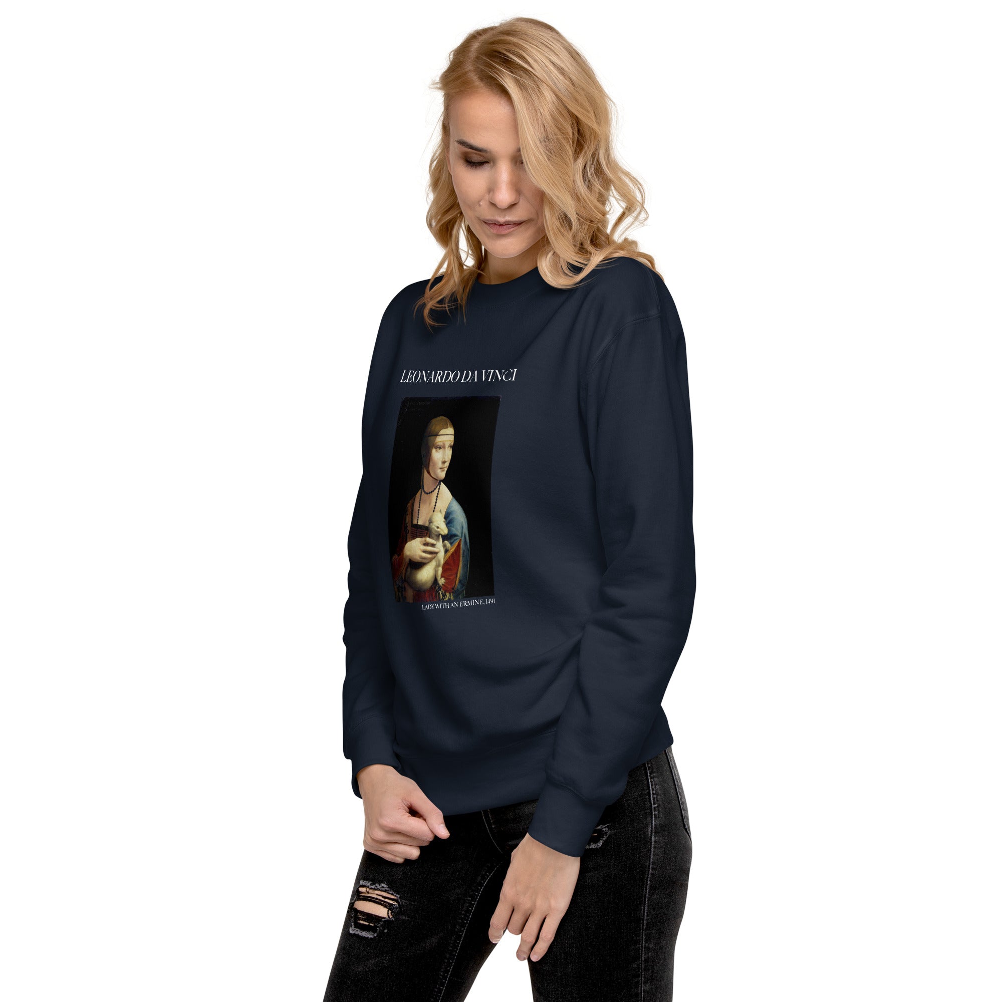 Sweatshirt mit berühmtem Gemälde „Die Dame mit dem Hermelin“ von Leonardo da Vinci, Unisex, Premium-Sweatshirt