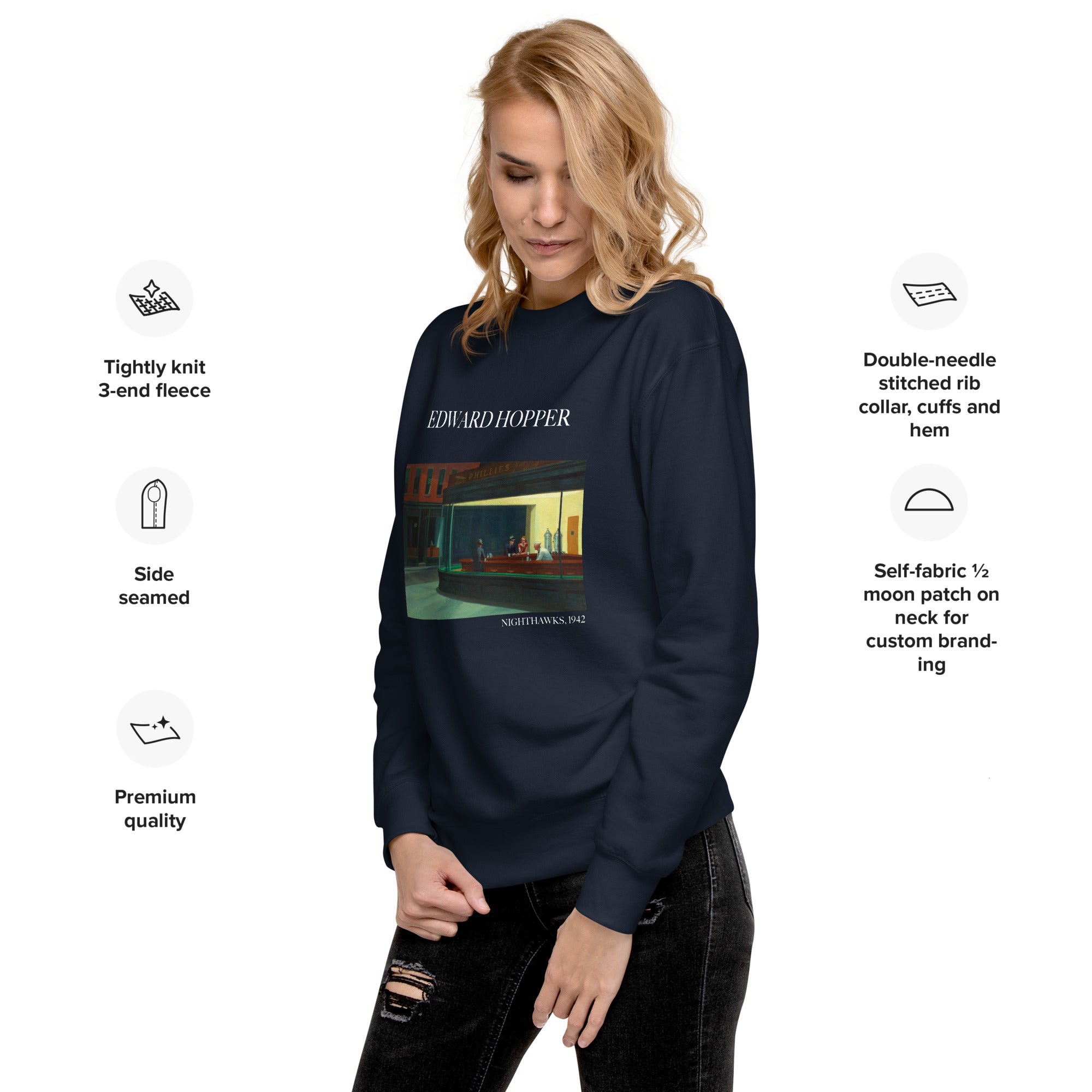 Sweatshirt mit berühmtem Gemälde „Nighthawks“ von Edward Hopper | Premium-Sweatshirt für Unisex