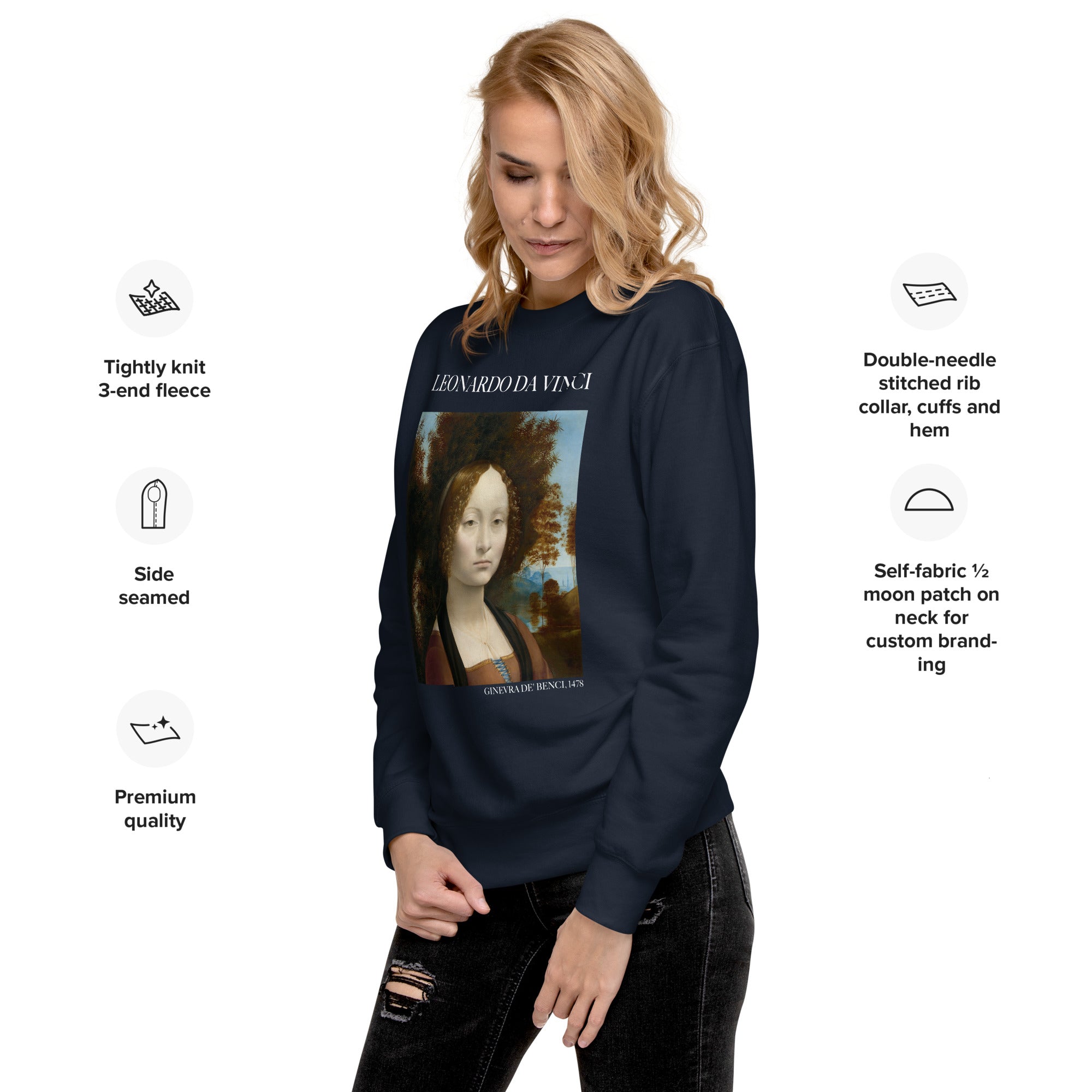 Sweatshirt mit berühmtem Gemälde „Ginevra de‘ Benci“ von Leonardo da Vinci, Premium-Unisex-Sweatshirt