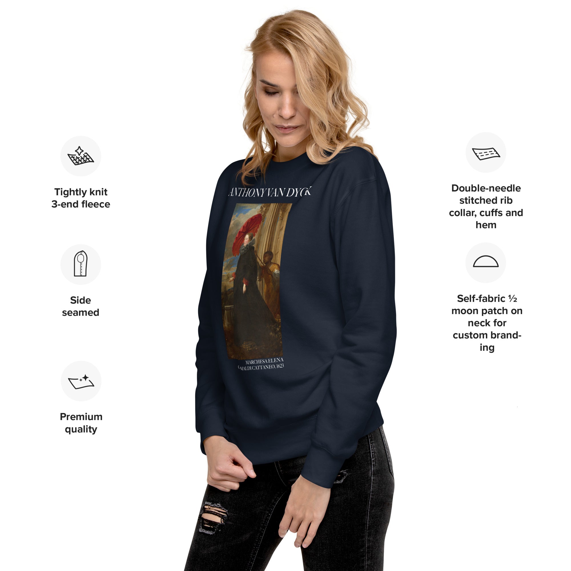 Sweatshirt mit berühmtem Gemälde „Marchesa Elena Grimaldi Cattaneo“ von Sir Anthony van Dyck | Premium-Unisex-Sweatshirt