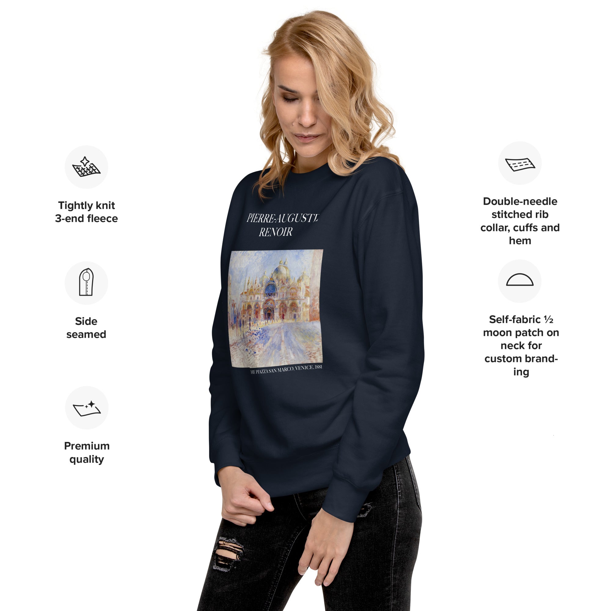 Pierre-Auguste Renoir 'The Piazza San Marco, Venice' Famous Painting Sweatshirt | Unisex Premium Sweatshirt