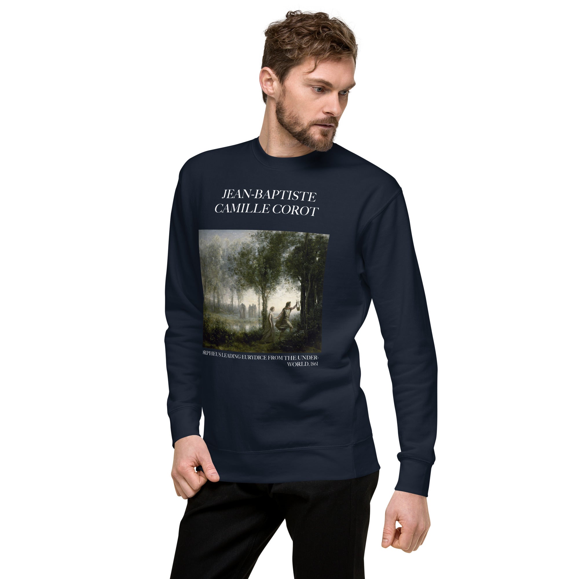 Jean-Baptiste Camille Corot 'Orpheus Leading Eurydice from the Underworld' Famous Painting Sweatshirt | Unisex Premium Sweatshirt