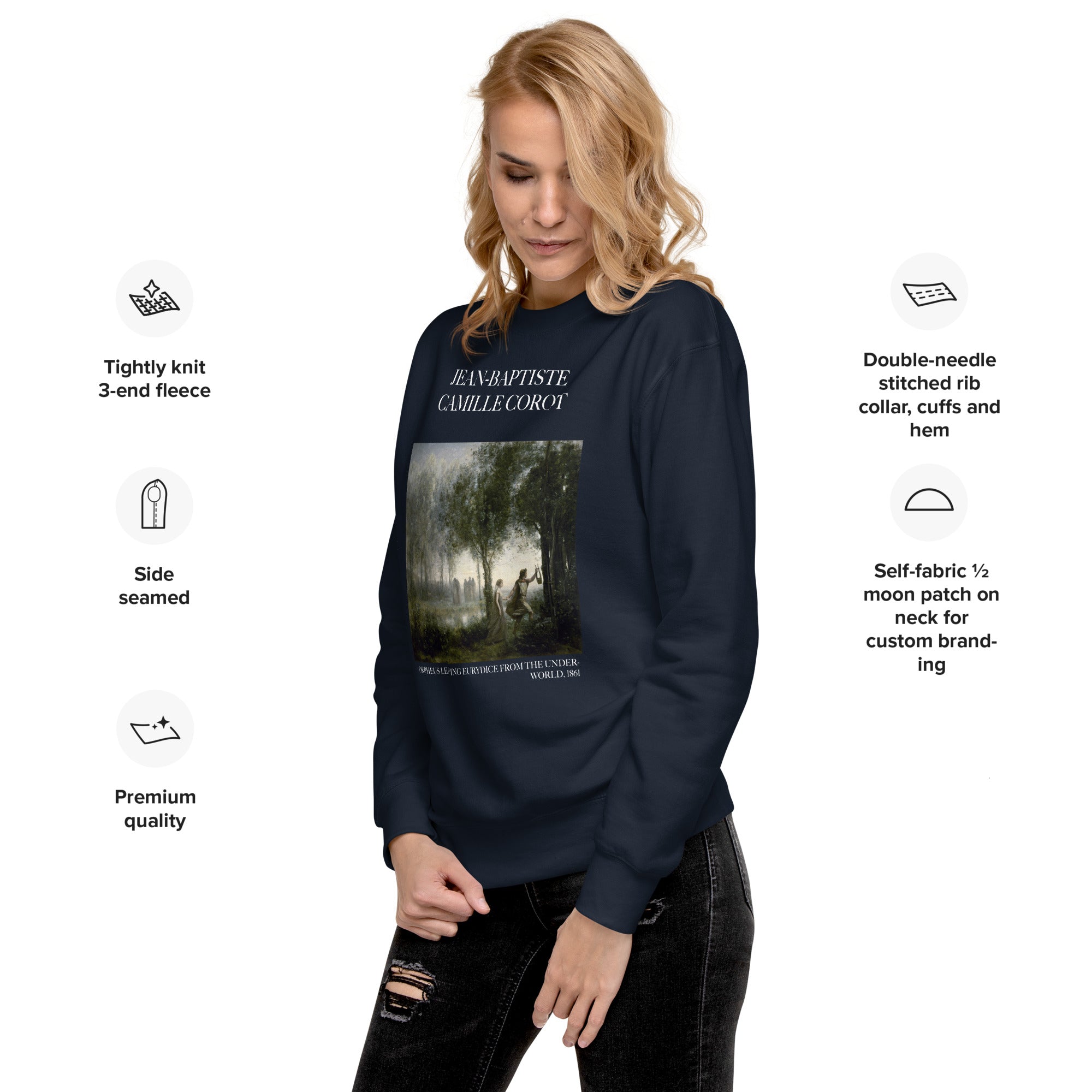 Jean-Baptiste Camille Corot 'Orpheus Leading Eurydice from the Underworld' Famous Painting Sweatshirt | Unisex Premium Sweatshirt