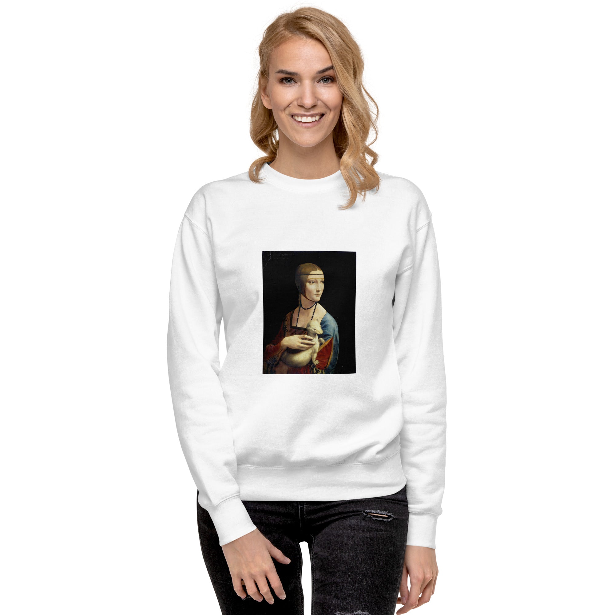 Sweatshirt mit berühmtem Gemälde „Die Dame mit dem Hermelin“ von Leonardo da Vinci, Unisex, Premium-Sweatshirt