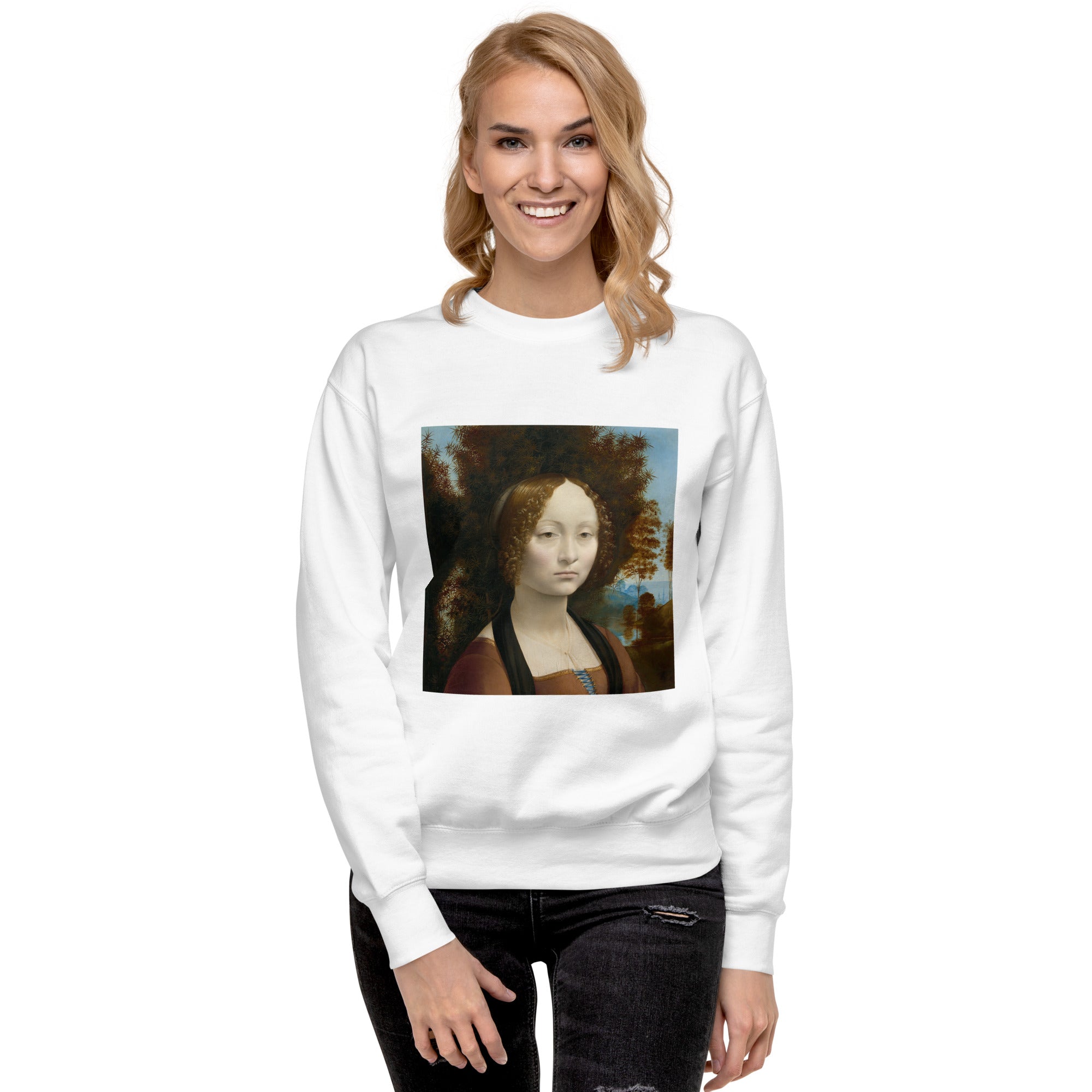 Sweatshirt mit berühmtem Gemälde „Ginevra de‘ Benci“ von Leonardo da Vinci, Premium-Unisex-Sweatshirt