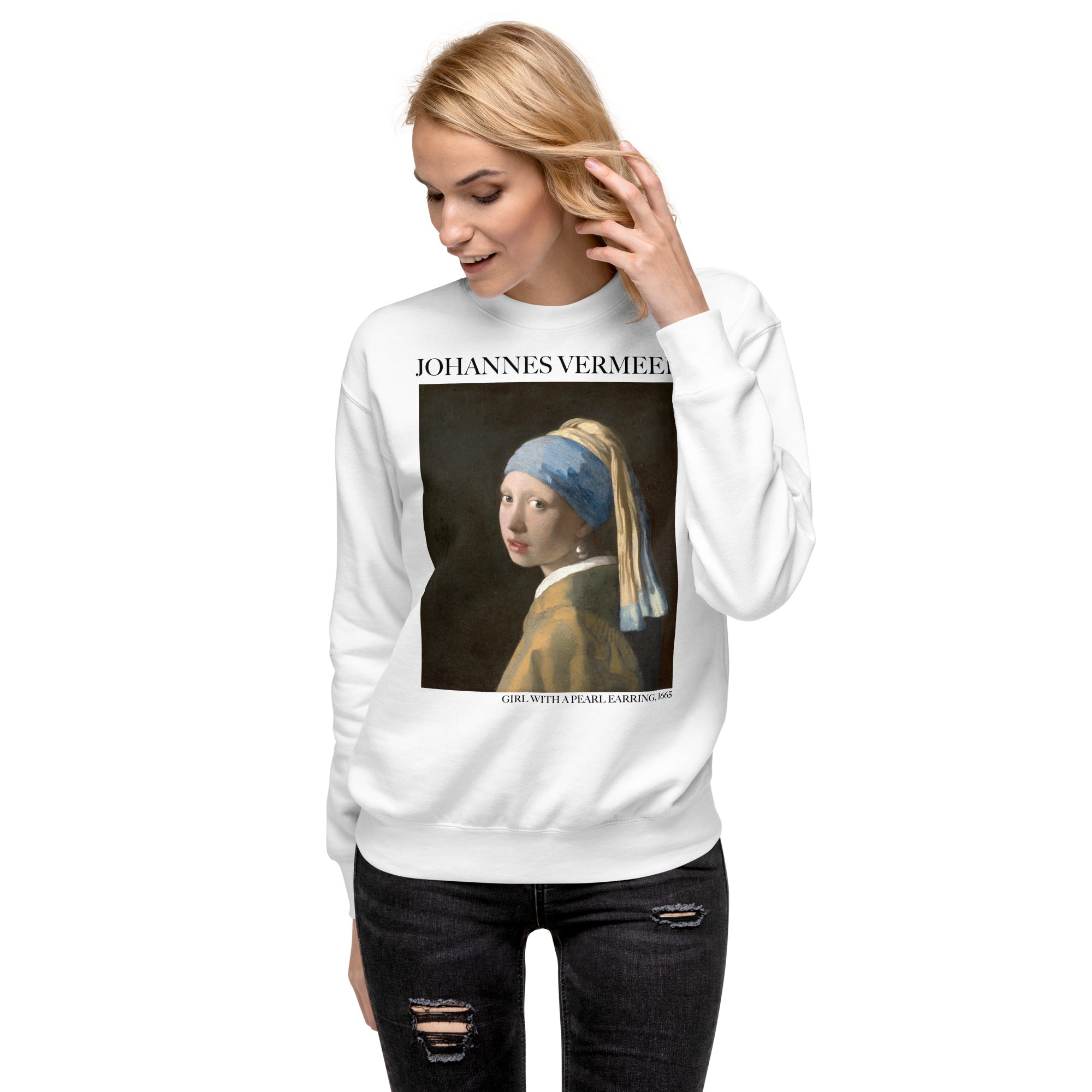 Johannes Vermeer 'Girl with a Pearl Earring' Famous Painting Sweatshirt | Unisex Premium Sweatshirt