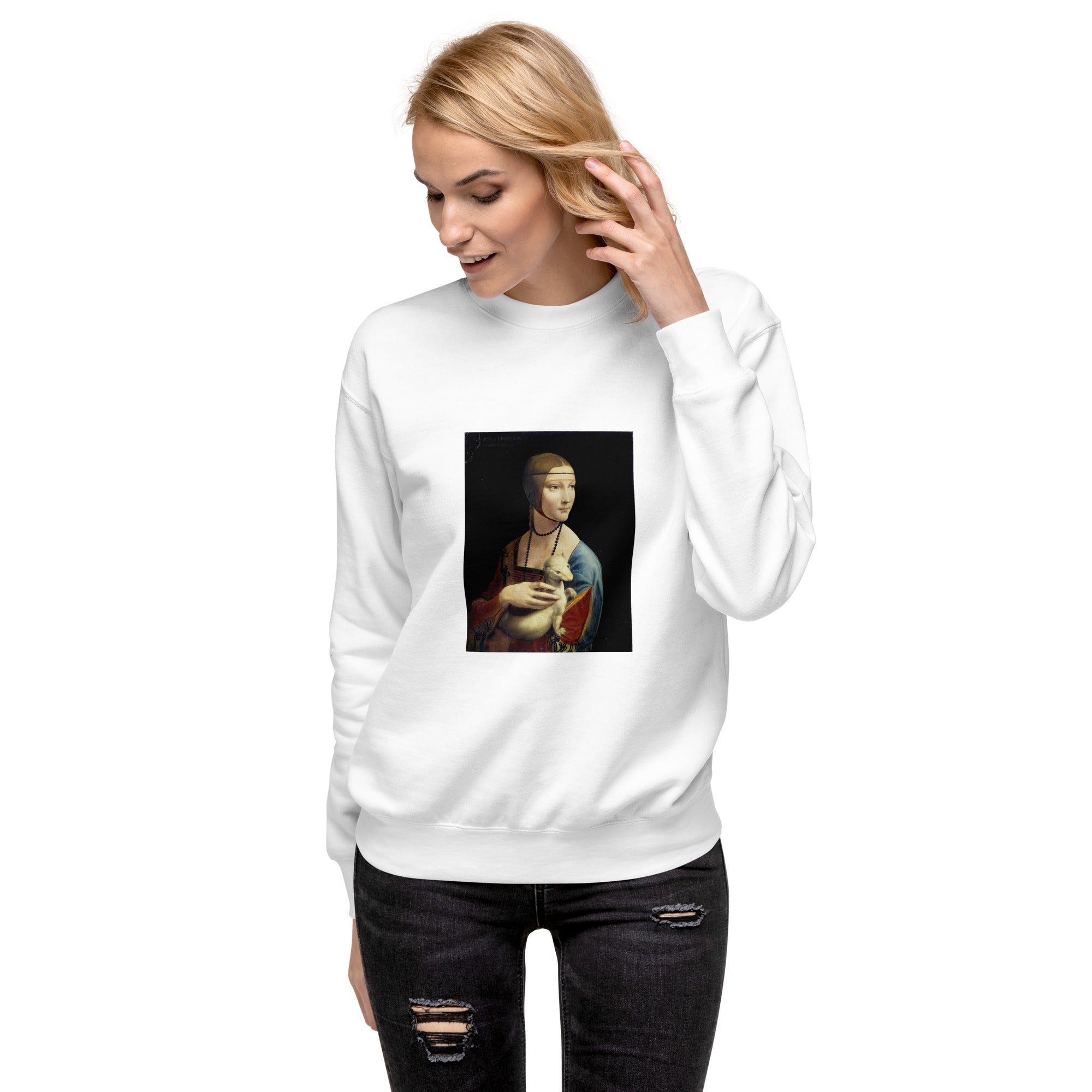 Sweatshirt mit berühmtem Gemälde „Die Dame mit dem Hermelin“ von Leonardo da Vinci, Unisex, Premium-Sweatshirt