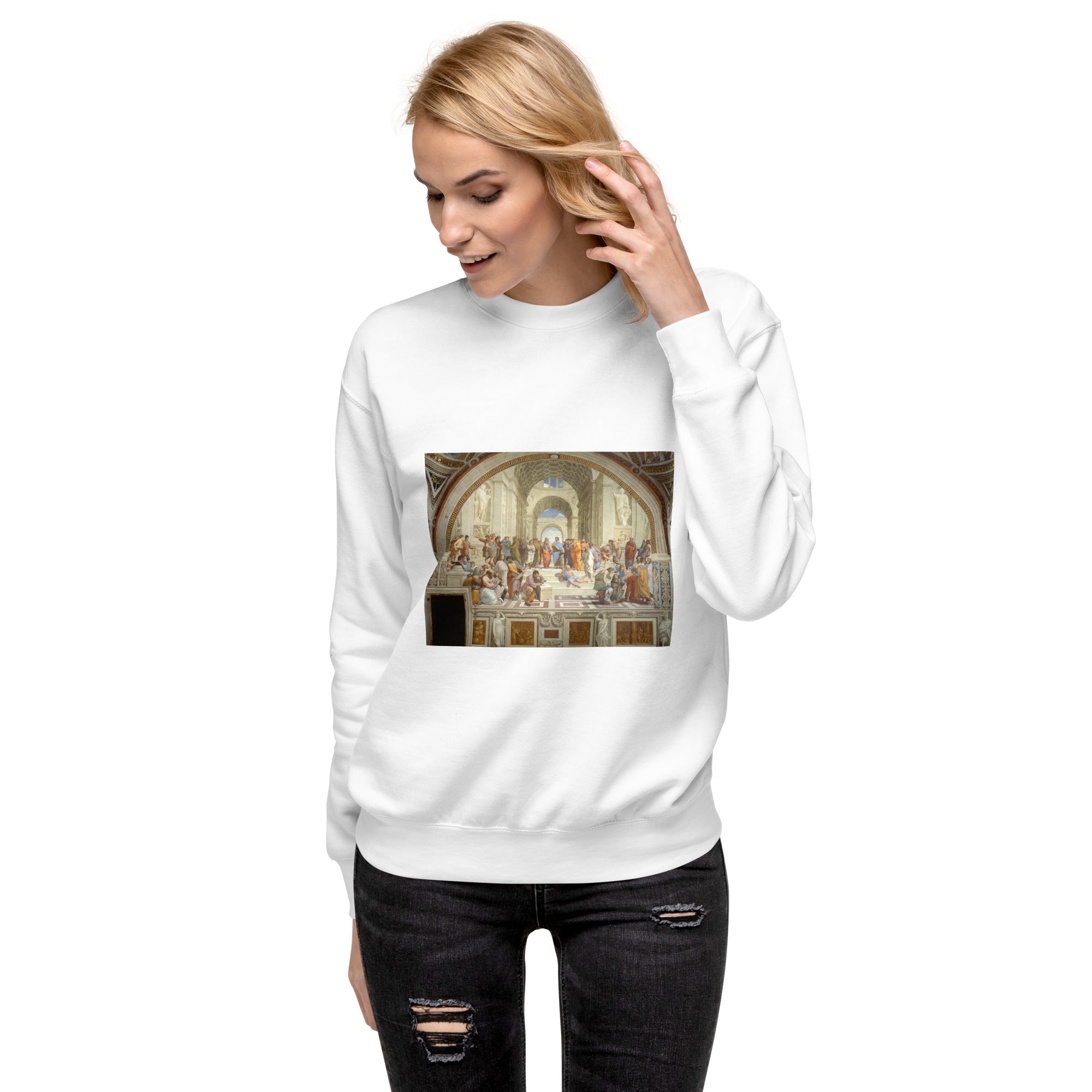 Sweatshirt mit berühmtem Gemälde „Die Schule von Athen“ von Raphael | Premium-Sweatshirt für Unisex