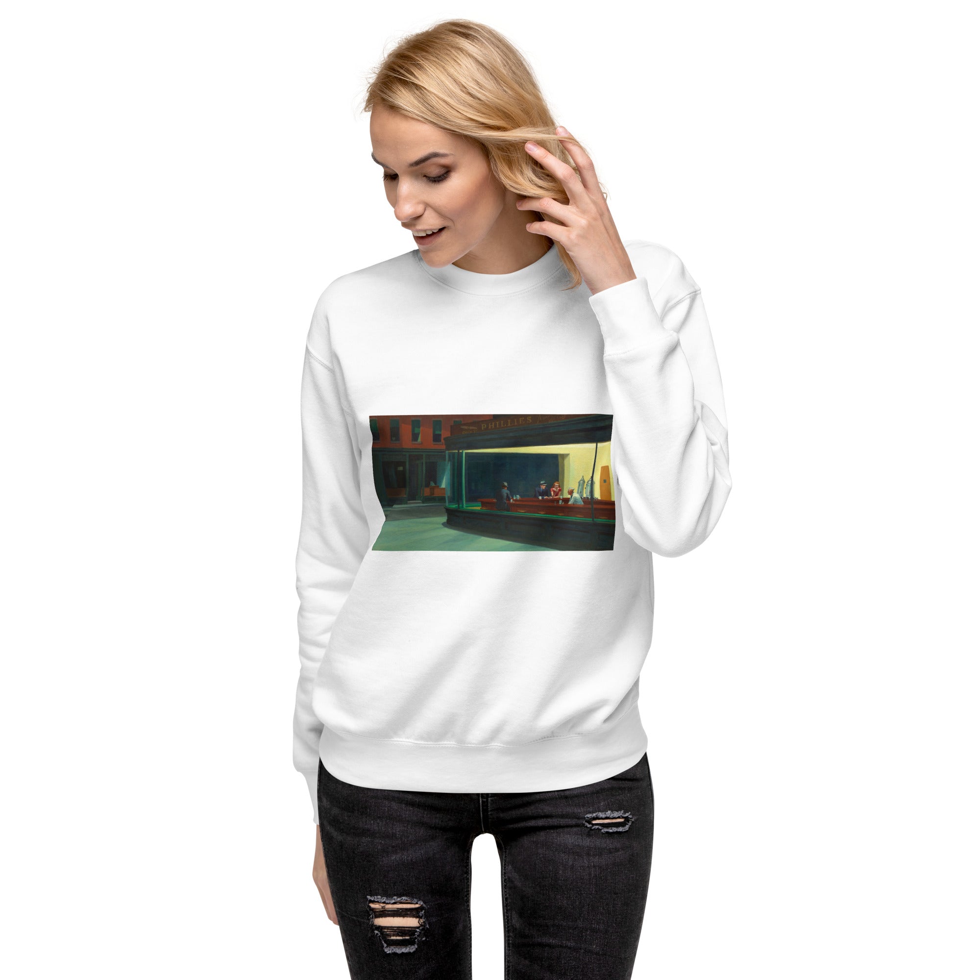 Sweatshirt mit berühmtem Gemälde „Nighthawks“ von Edward Hopper | Premium-Sweatshirt für Unisex